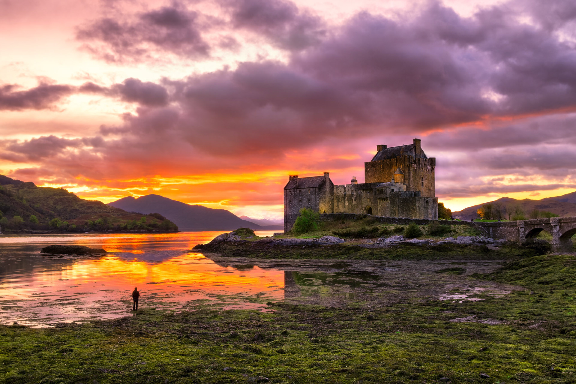Eilean Donan castle in Scotland, UK at sunset