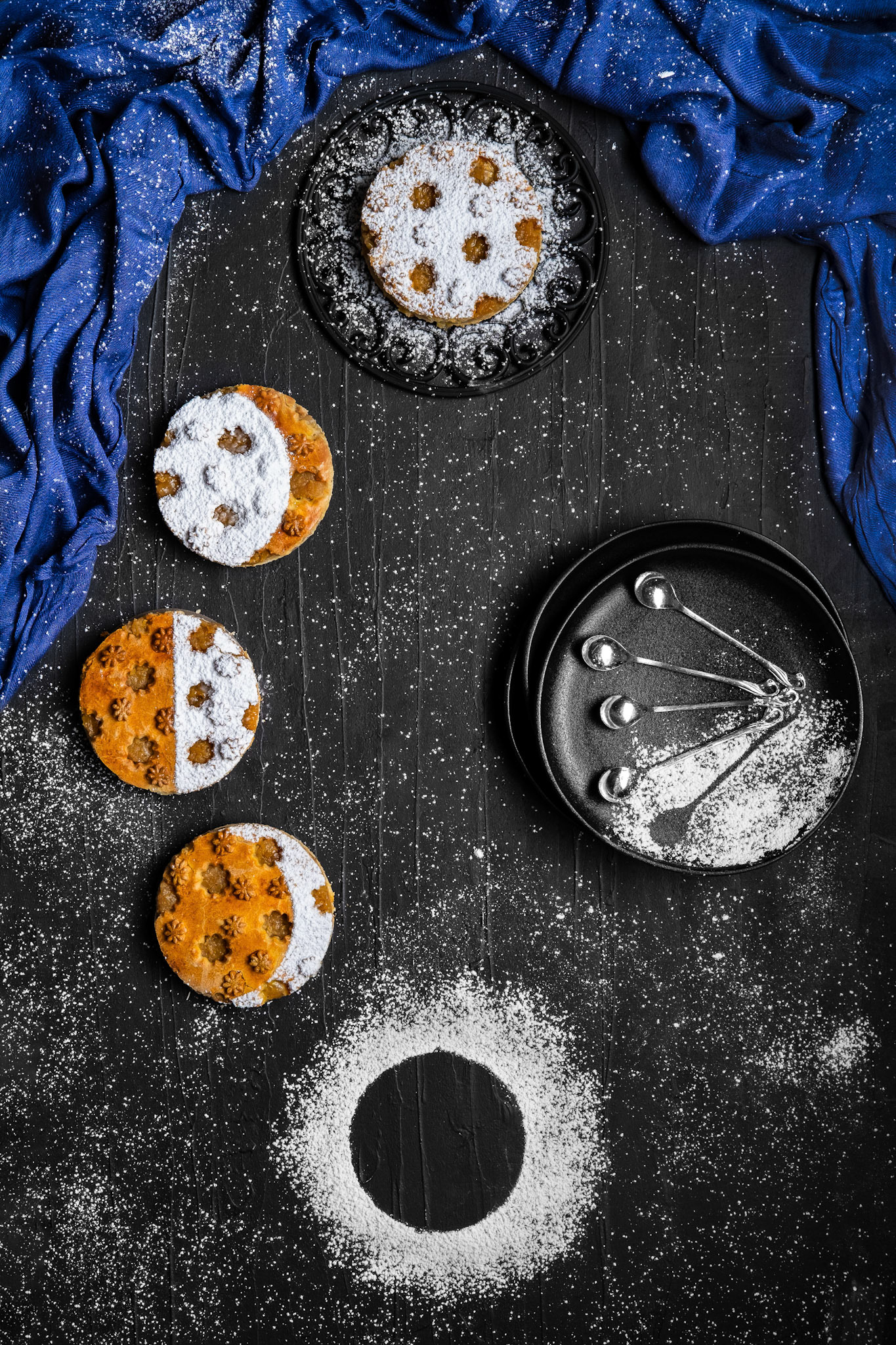 Moon apple pie, a traditional Romanian pie with a celestial presentation.