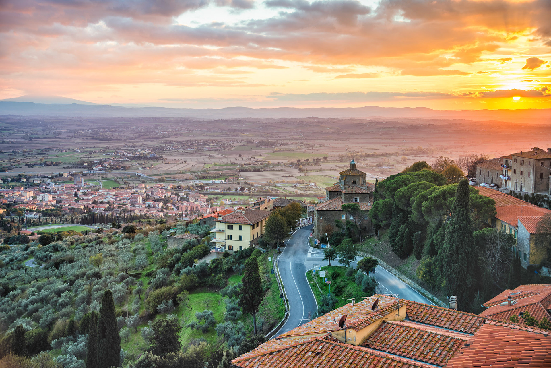 Sunset over Cortona, Italy - view from the top