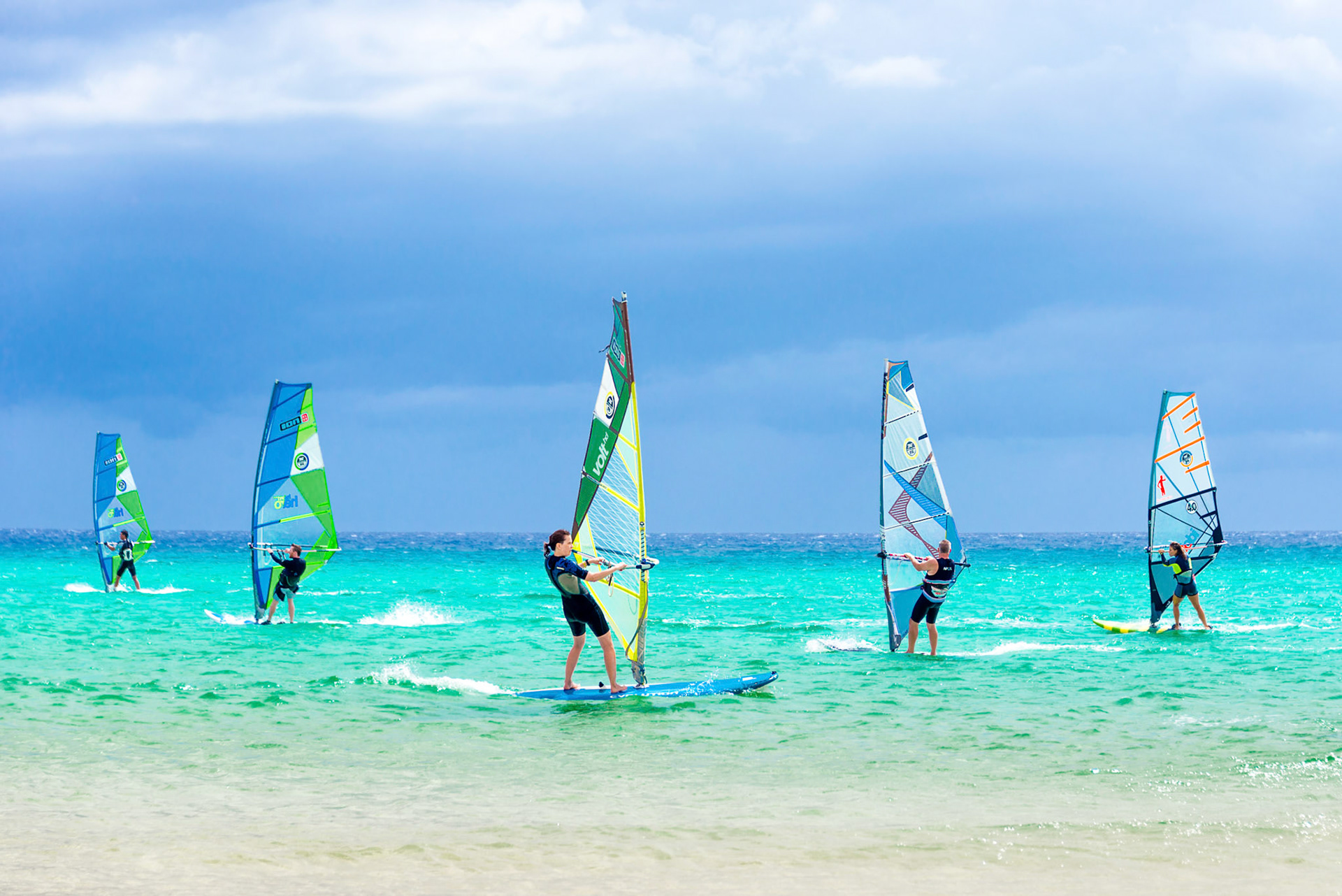 Fuerteventura, Spain - October 4, 2016: Windsurfing competition - Sotavento beach, Fuerteventura