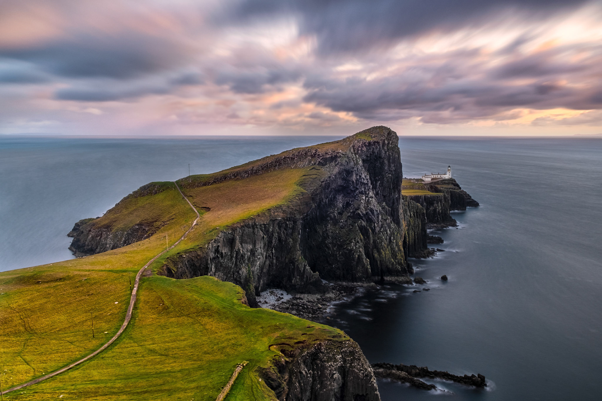 Neist point is an incredible place created by nature and enhanced by man. A very windy location that offers a spectacular view. At sunset, the sky adds color to this place.
