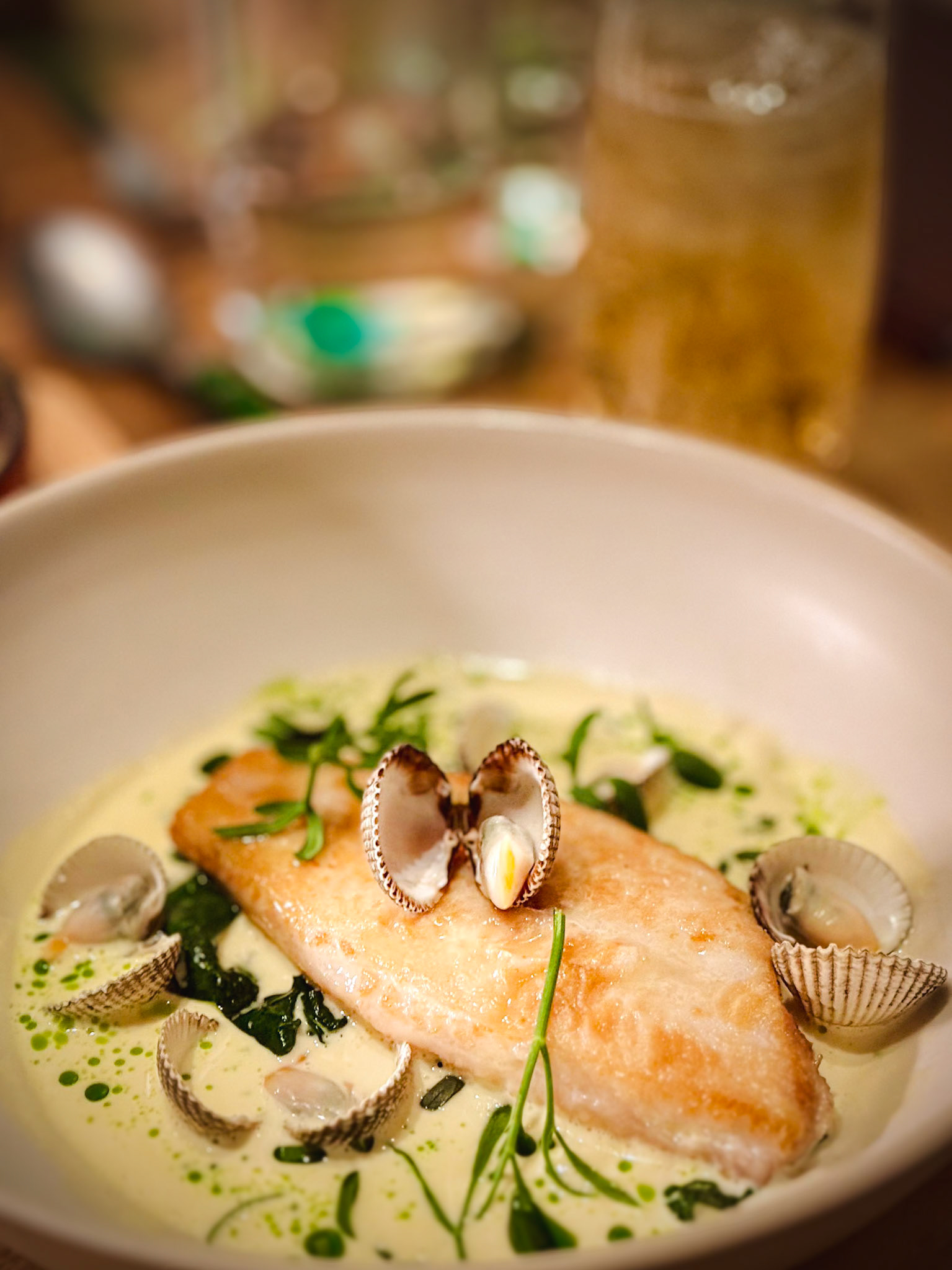 Pip | Grilled dayboat fish, sea vegetables, bergamot & cockle broth