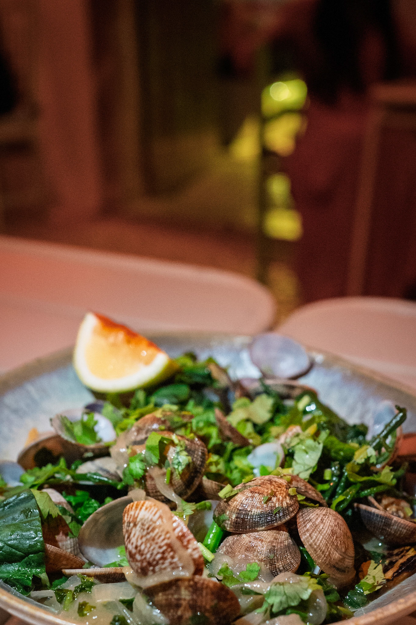 Chā Chā Chā | Local clams, grilled courgettes, greens and samphire