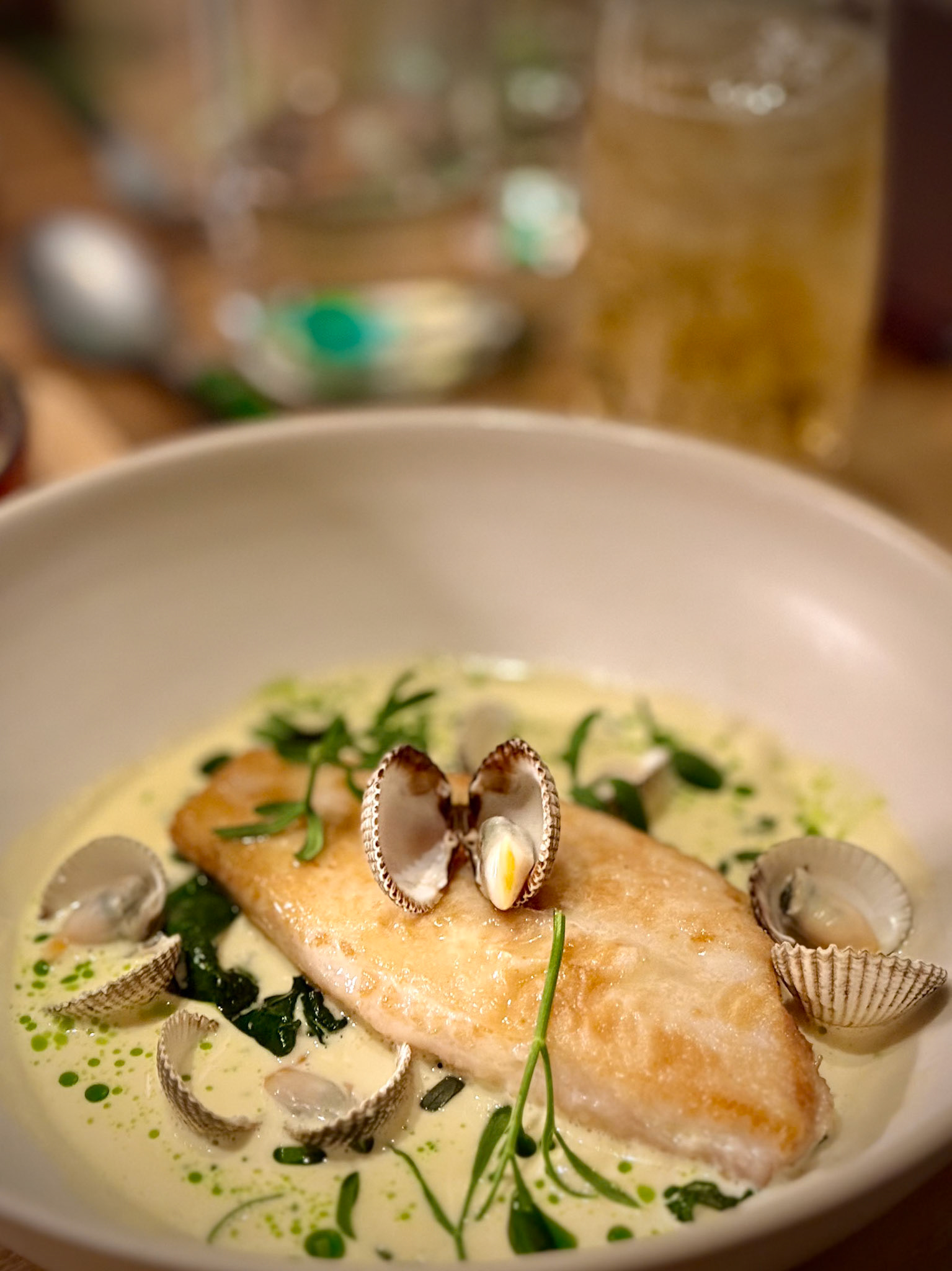 Pip | Grilled dayboat fish, sea vegetables, bergamot & cockle broth