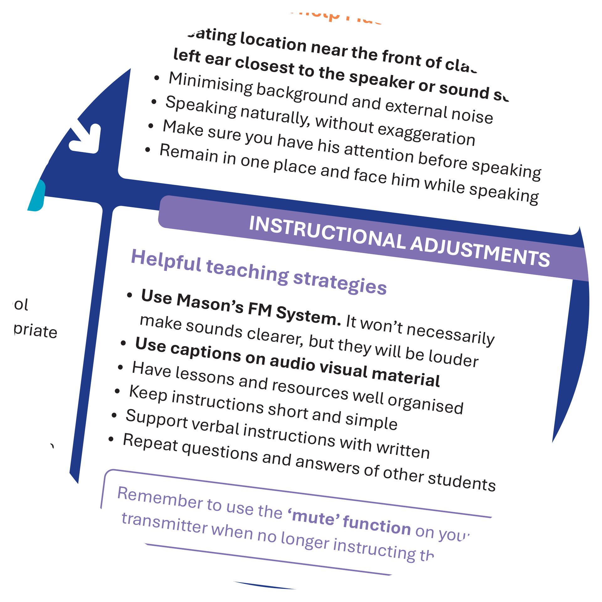 A zoomed in graphic showing part of an Individual Education Plan for a student with hearing difficulties