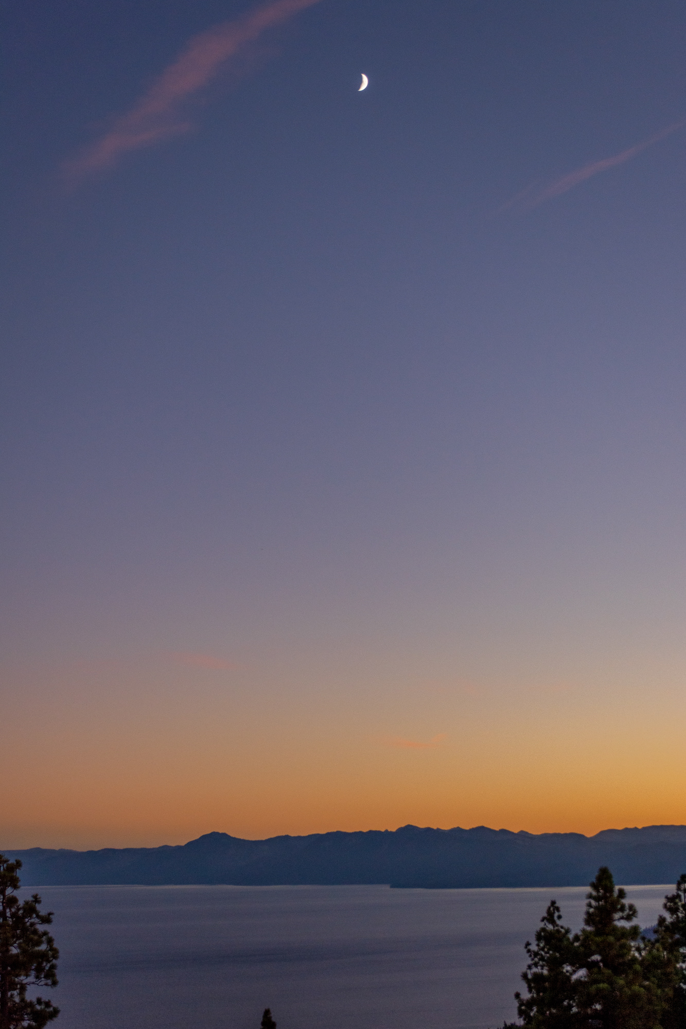 Lake Tahoe at Sunset with Moon
