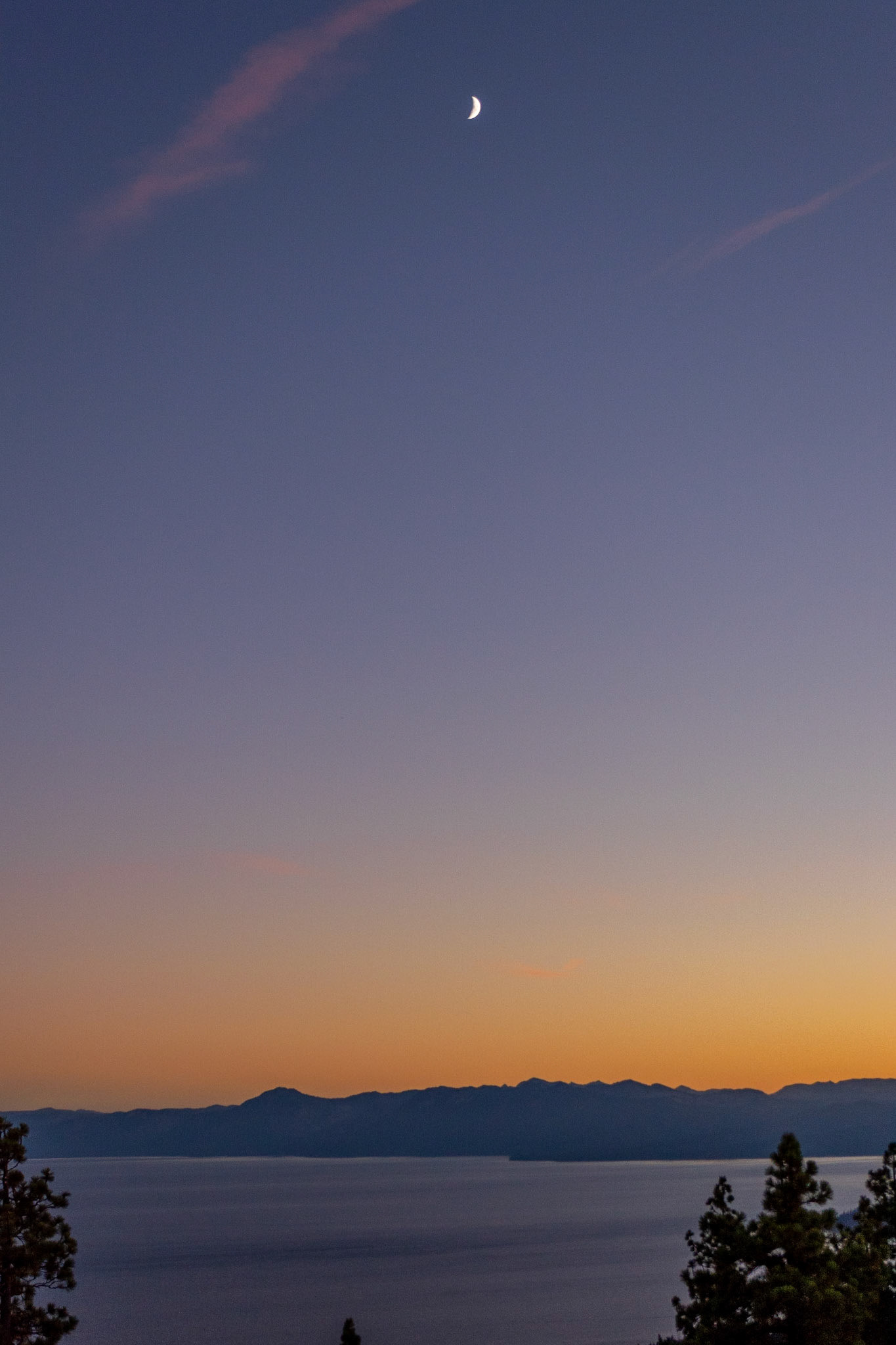 Sunset in Tahoe with moon