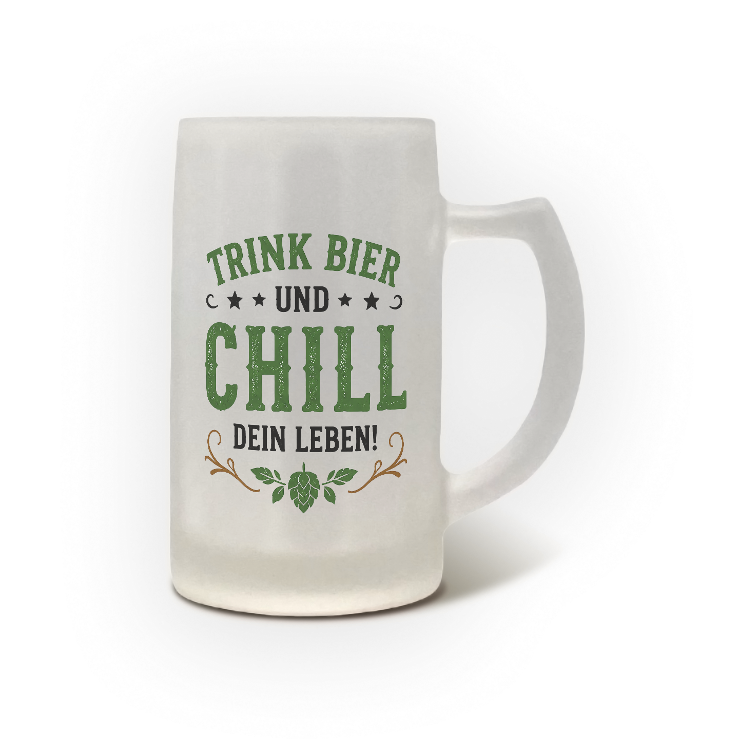 Personalisierter Bierkrug „Trink Bier und Chill dein Leben“ – Bierglas mit Hopfenmotiv –