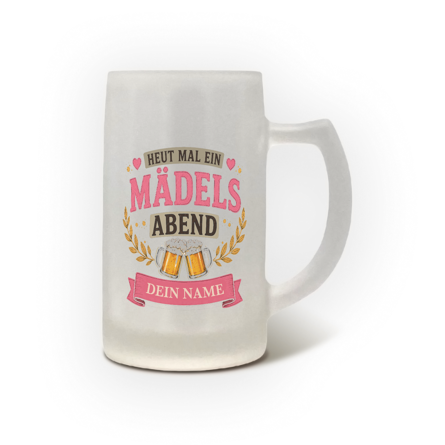Personalisierter satinierter Bierkrug mit Aufdruck Heut mal ein Mädelsabend.