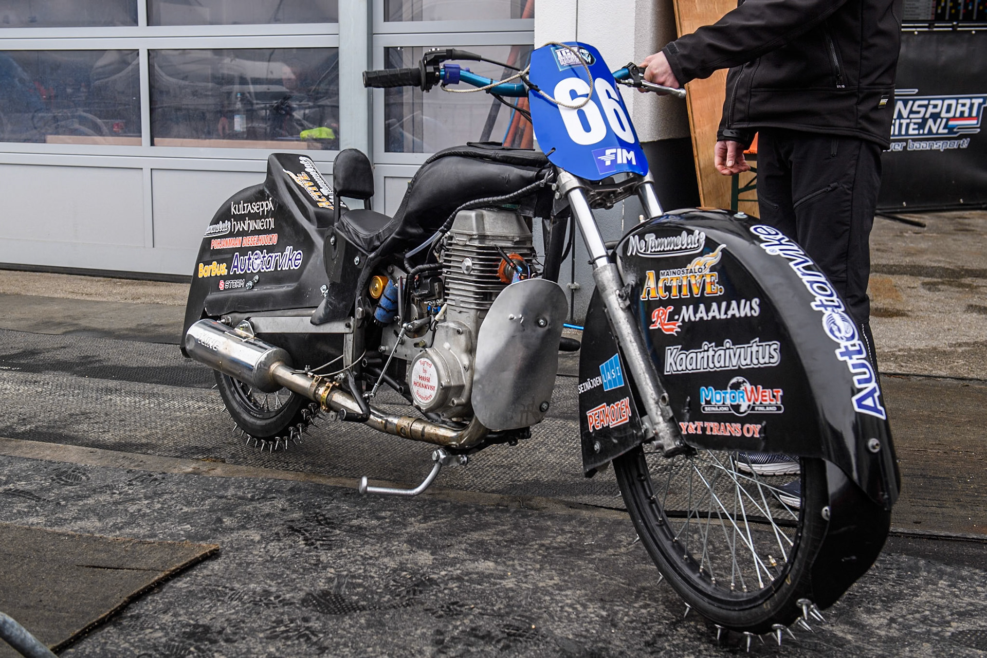 Aki Ala-Riihimäki’s revolutionary bike with his ‘Banana Seat’ during the Ice Speedway Gladiators World Championship Final 2 at Max-Aicher-Arena, Inzell on Sunday 16th March 2025. (Photo: Ian Charles | MI News)