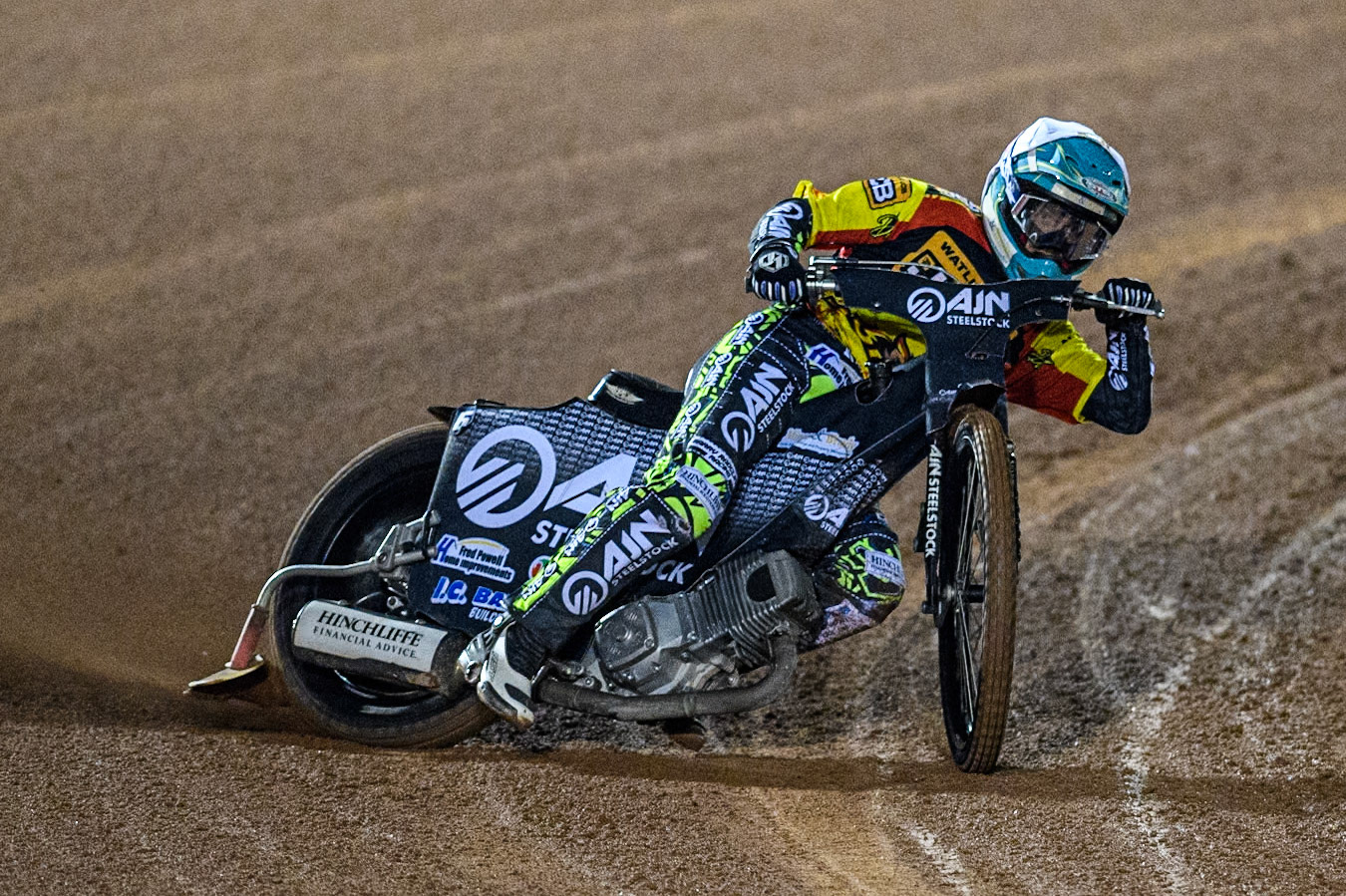 Leicester Lions' Guest Rider Lewis Kerr  in action during the Rowe Motor Oil Premiership Grand Final 1st Leg between Belle Vue Aces and Leicester Lions at the National Speedway Stadium, Manchester on Monday 23rd September 2024. (Photo: Ian Charles | MI News)
