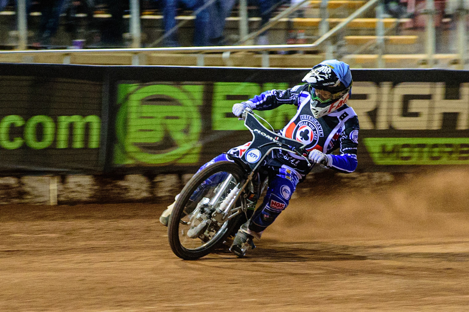 MANCHESTER, UK. OCT 23RD  Dan Bewley  leads the 6 rider final during the Peter Craven Memorial Trophy event at the National Speedway Stadium, Manchester on Saturday 23rd October 2021. (Credit: Ian Charles | MI News)