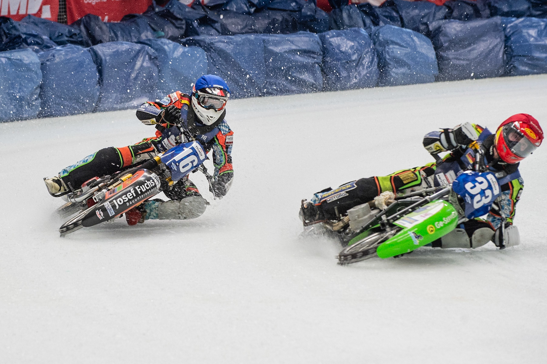 Photo: Ian Charles

Johann Weber (33) passes Markus Jell (16) on the inside

FIM Ice Speedway Gladiators World Championship, Event 4.1, Max-Aicher-Arena, Inzell, Germany, Saturday 16 March 2019