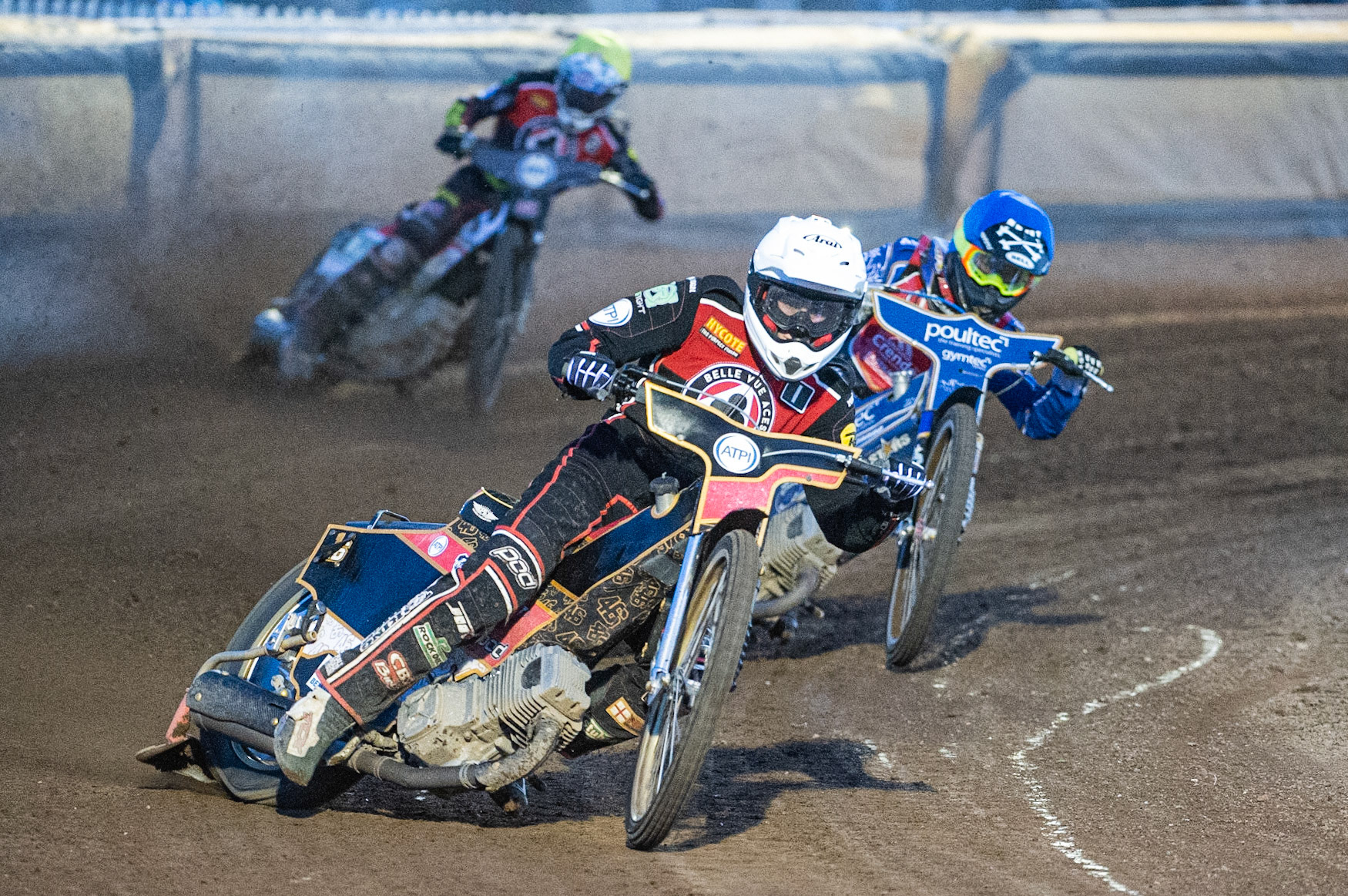 Photo by Ian Charles:

Max Fricke  (White) leads Michael Palm Toft  (Blue) and Steve Worrall  (Yellow)


Peterborough Panthers v Belle Vue Aces, British Speedway Premiership, Thursday, 5, September, 2019