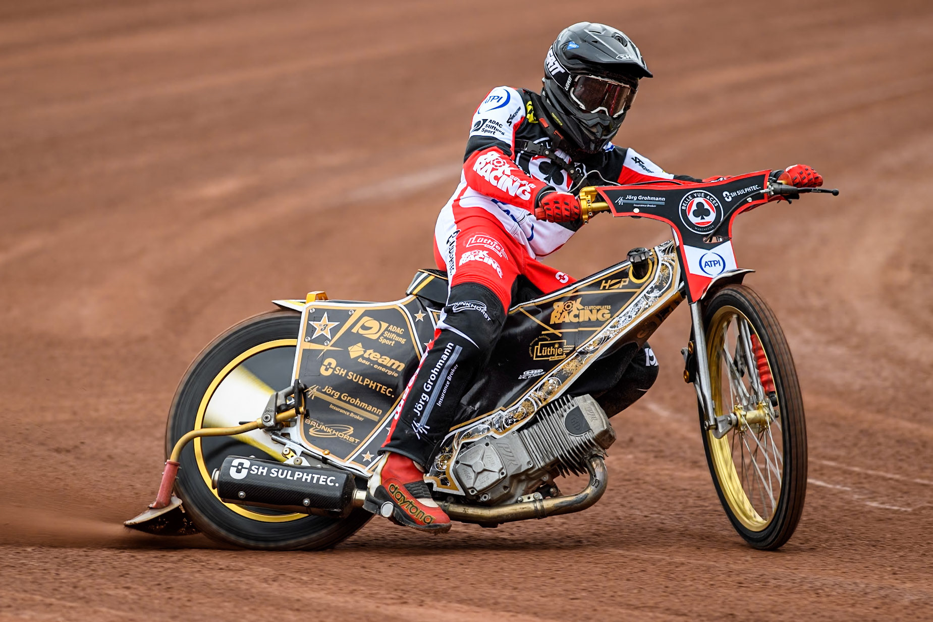 Belle Vue Aces' rider Norick Blödorn in action during the Belle Vue Aces Media Day at the National Speedway Stadium, Manchester on Monday 11th March 2024. (Photo: Ian Charles | MI News)