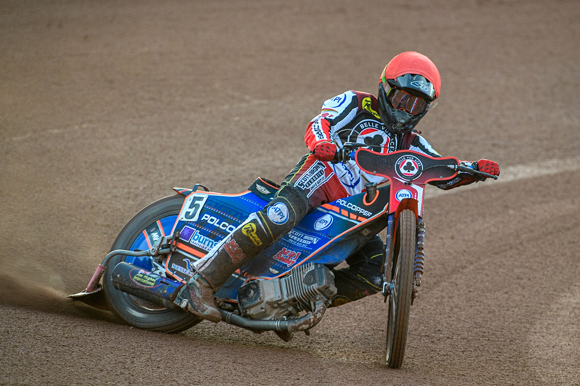 Brady Kurtz (Red) during the Sports Insure Premiership match between Belle Vue Aces and Ipswich Witches at the National Speedway Stadium, Manchester on Monday 17th July 2023. (Photo: Ian Charles | MI News)