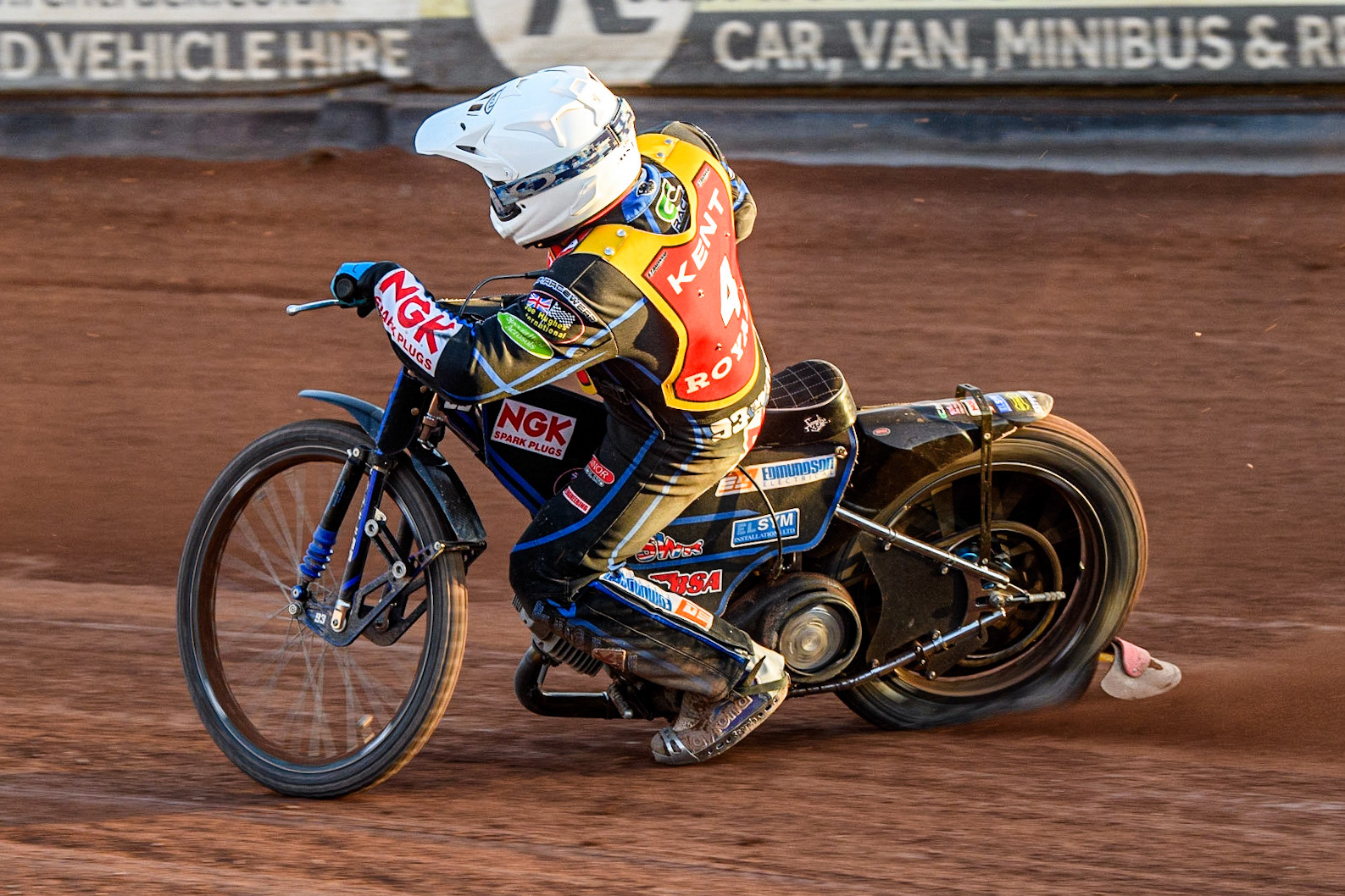 Tom Woolley in action  for Kent Iwade Garage Royals during the National Development League match between Belle Vue Colts and Kent Royals at the National Speedway Stadium, Manchester on Friday 7th July 2023. (Photo: Ian Charles | MI News)