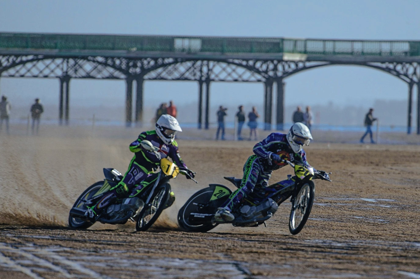 Paul Cooper (11) battles with Aaron Butcher (20) during the Fylde ACU British Sand Racing Masters Championship on  Sunday 2nd October 2022. (Credit: Ian Charles | MI News)