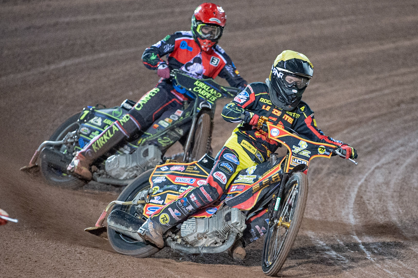 Photo: Ian Charles

Dan Thomson  (Yellow) leads Kyle Bickley   (Red)

Belle Vue Colts v Leicester Lion Cubs, SGB National League KO Cup Final (2nd Leg), Belle Vue National Speedway Stadium, Manchester, Tuesday 29  October  2019