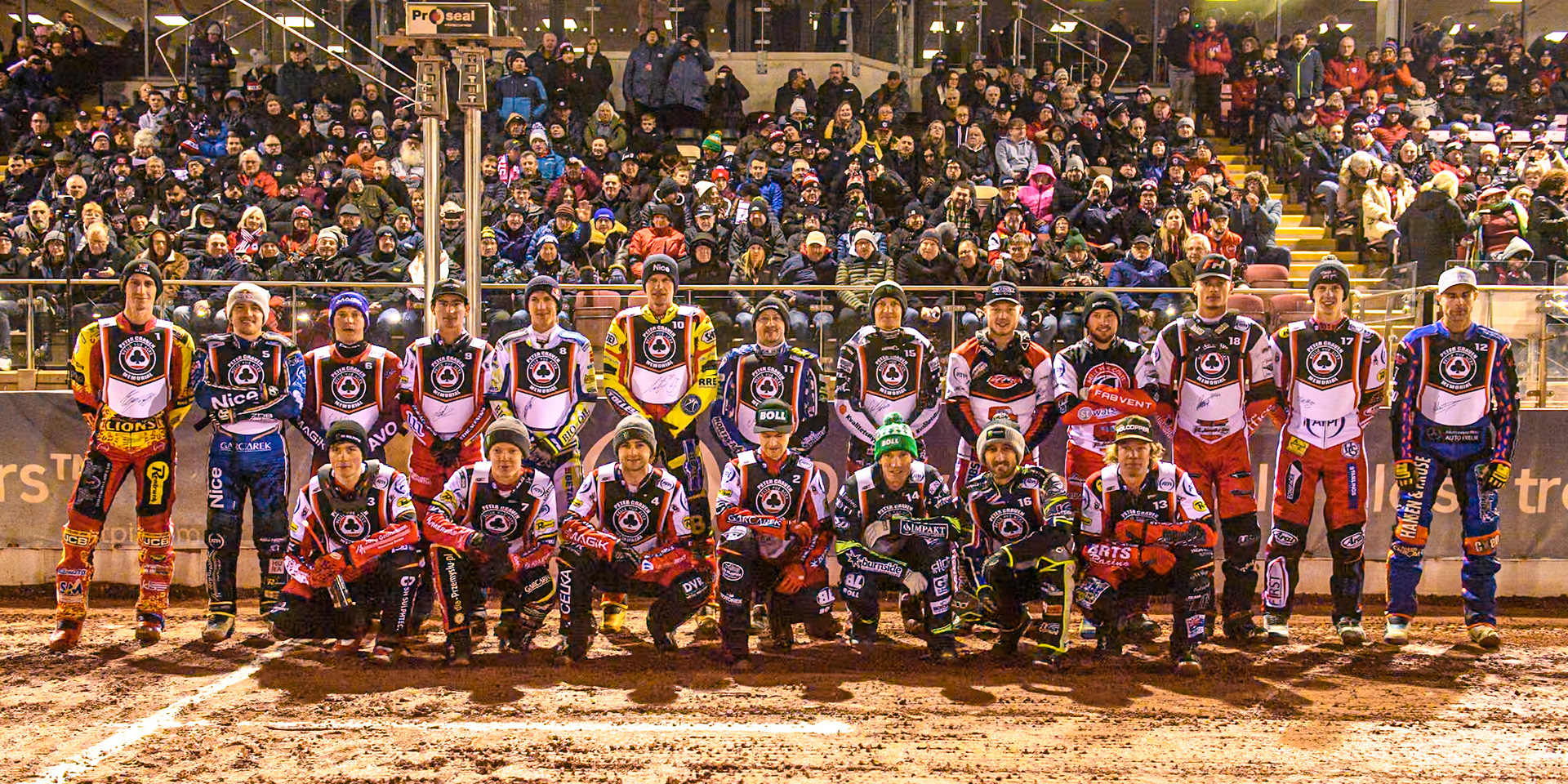 The riders line up during the Peter Craven Memorial Trophy at the National Speedway Stadium, Manchester on Monday 17th March 2025. (Photo: Ian Charles | MI News)