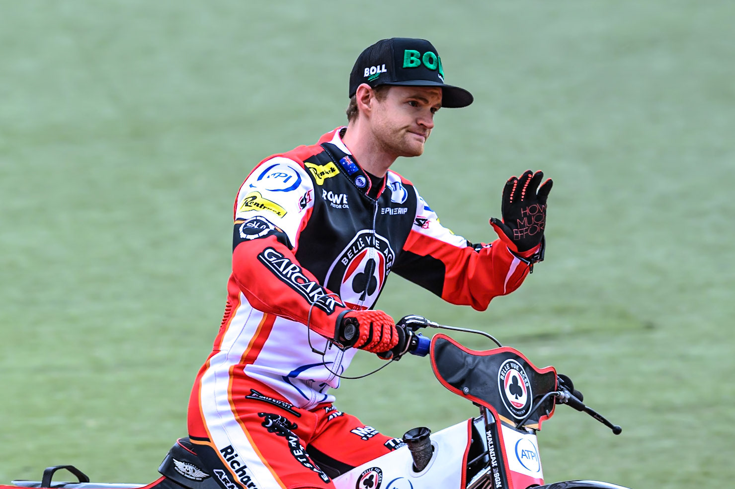 Belle Vue Aces' Brady Kurtz on the parade lap during the Rowe Motor Oil Premiership match between Belle Vue Aces and Oxford Spires at the National Speedway Stadium, Manchester on Monday 26th May 2025. (Photo: Ian Charles | MI News)