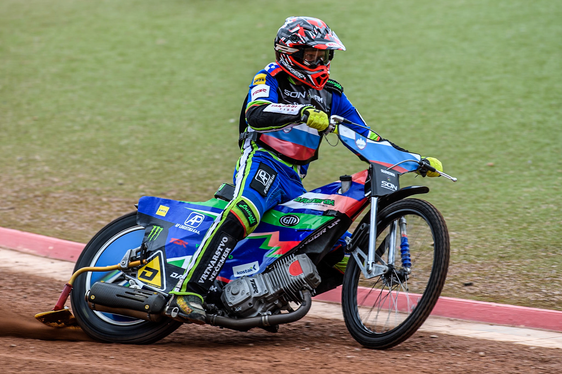 Denis Stojs of Slovenia practices during the Monster Energy FIM Speedway of Nation Semi Final 2 at the National Speedway Stadium, Manchester on Wednesday 10th July 2024. (Photo: Ian Charles | MI News)