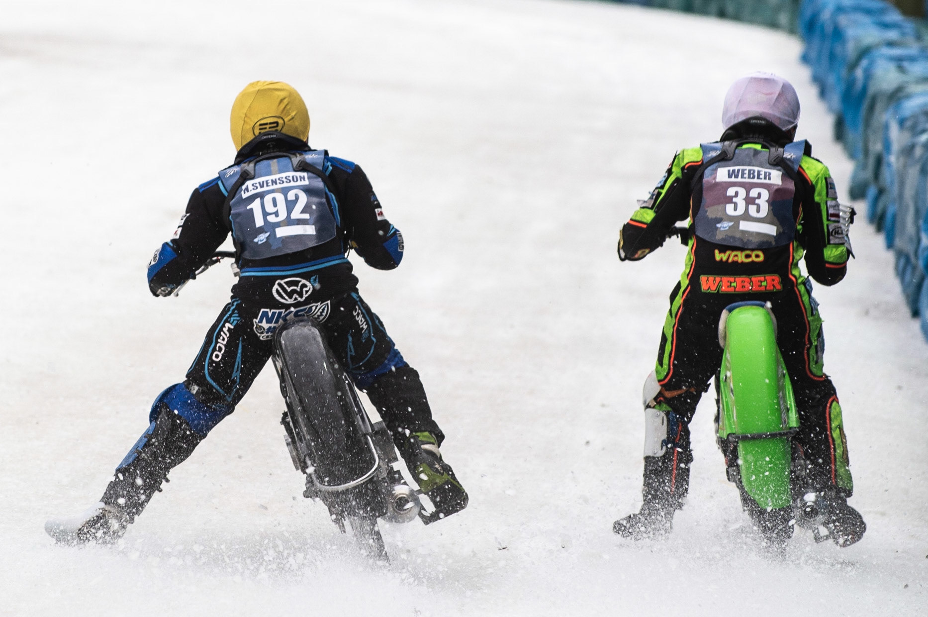 Photo: Ian Charles

Niclas Svensson (192) and Johann Weber (33) battle down the back straight 

FIM Ice Speedway Gladiators World Championship, Final 3.2, Horst-Dohm Eisstadion, Berlin, Germany Sunday  3  March  2019