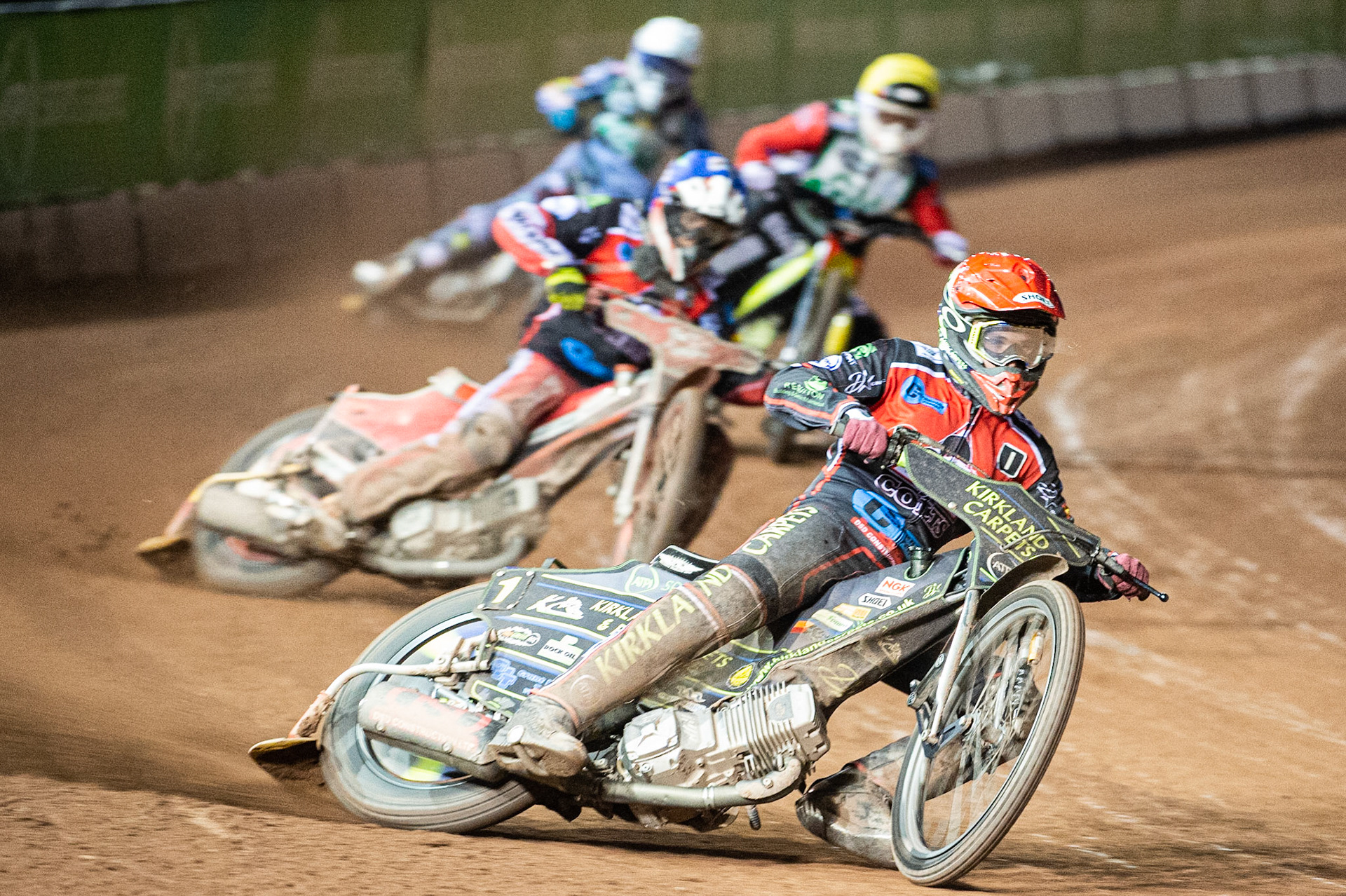 Photo: Ian Charles

Belle Vue Colts  go for maximum points as Kyle Bickley  (Red) and Connor Bailey  (Blue) lead Dan Halsey  (Yellow) and Harry McGurk (White)

Belle Vue Colts v Cradley Heathens, SGB National League, Belle Vue National Speedway Stadium, Manchester, Thursday 29  August  2019