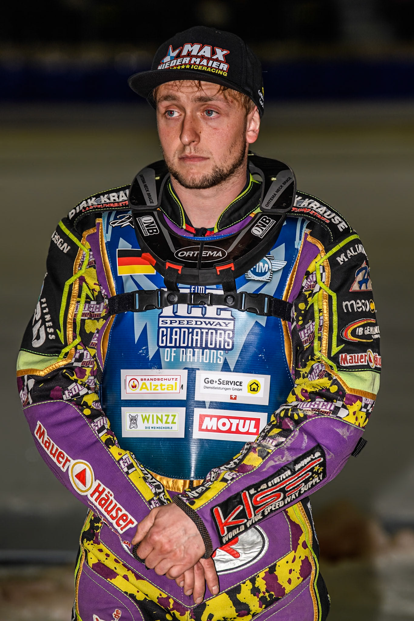 Germany's Maximillian Neidermaier (16) during the FIM Ice Speedway Gladiators World Championship Final 3 at Ice Rink Thialf, Heerenveen on Saturday 6th April 2024. (Photo: Ian Charles | MI News)