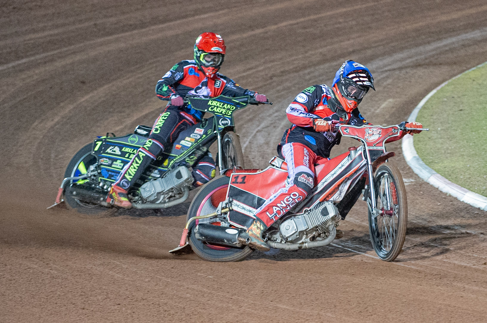 Photo: Ian Charles

Belle Vue Colts Connor Bailey  (Blue) leads team mate Kyle Bickley   (Red)

Belle Vue Colts v Leicester Lion Cubs, SGB National League KO Cup Final (2nd Leg), Belle Vue National Speedway Stadium, Manchester, Tuesday 29  October  2019