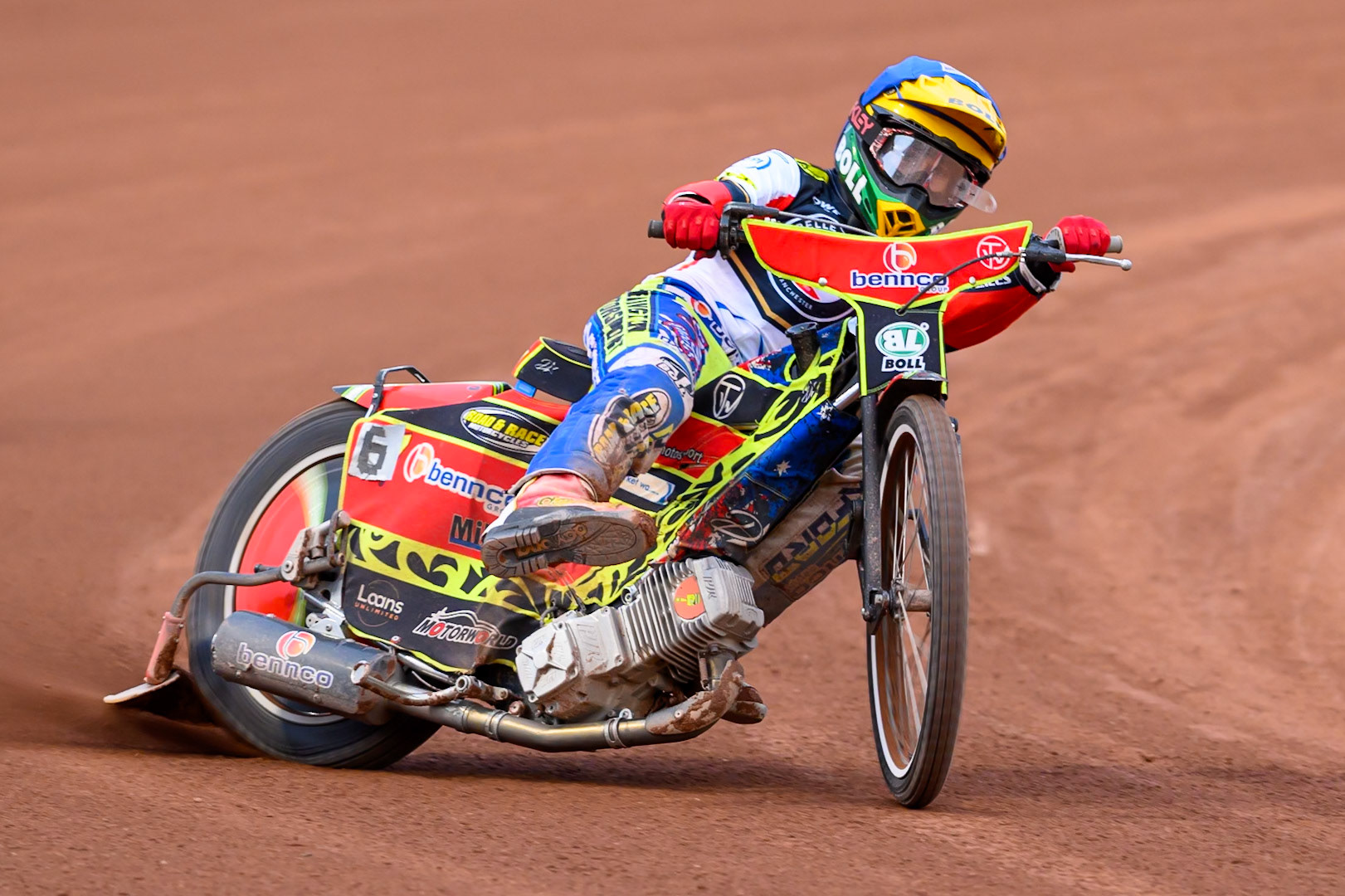 Mitch McDiarmid, Guest Rider for Belle Vue Aces in action during the Rowe Motor Oil Premiership match between Belle Vue Aces and Leicester Lions at the National Speedway Stadium, Manchester on Monday 3rd August 2026. (Photo: Ian Charles | MI News)