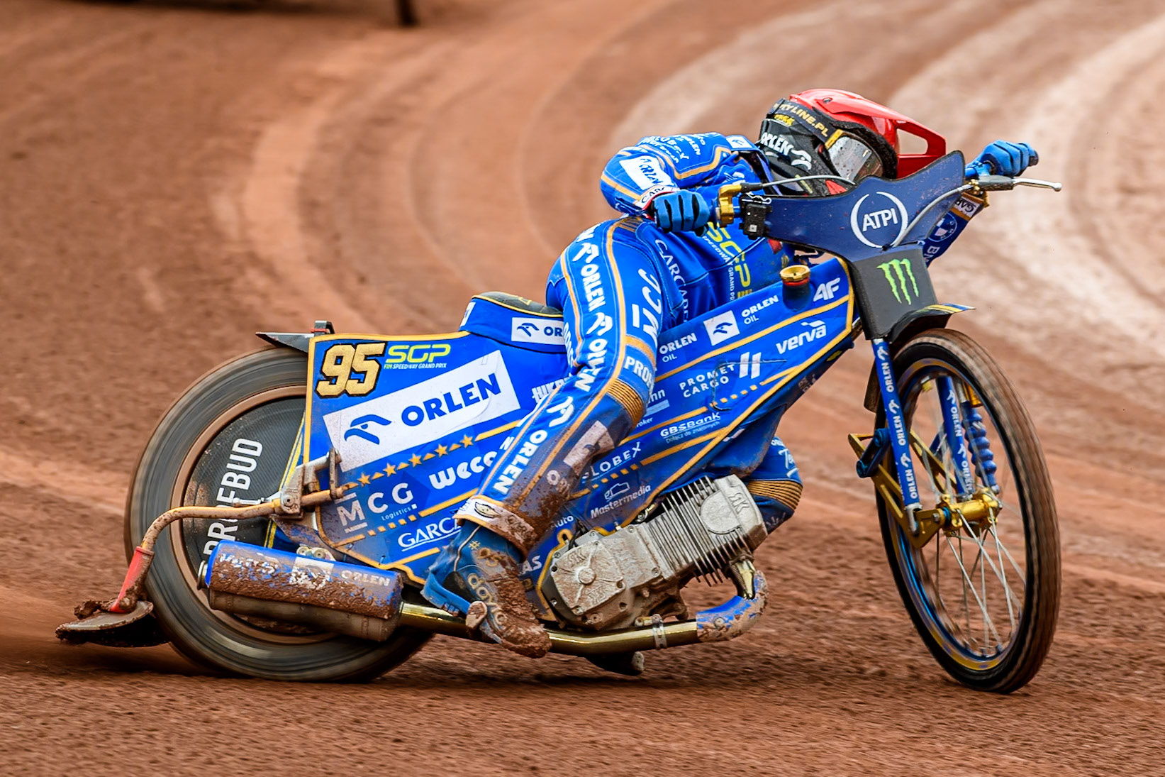 Bartosz Zmarzlik (95) of Poland in action during the ATPI FIM Speedway Grand Prix Round 4 at the National Speedway Stadium, Manchester, on Friday 13th June 2025. (Photo: Ian Charles | MI News)