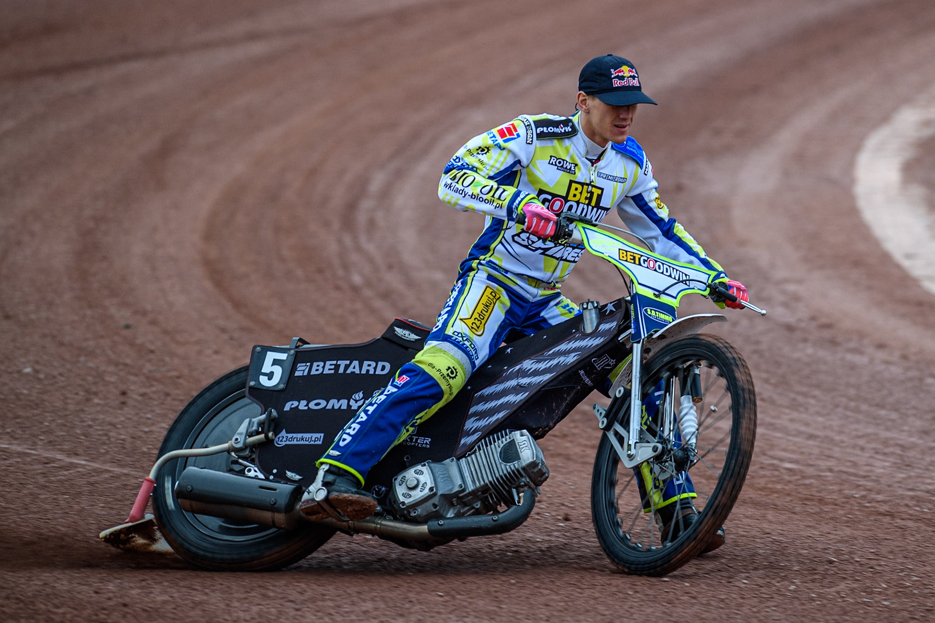 Oxford Spires' Maciej Janowski on the parade lap during the Rowe Motor Oil Premiership match between Belle Vue Aces and Oxford Spires at the National Speedway Stadium, Manchester on Monday 14th April 2025. (Photo: Ian Charles | MI News)