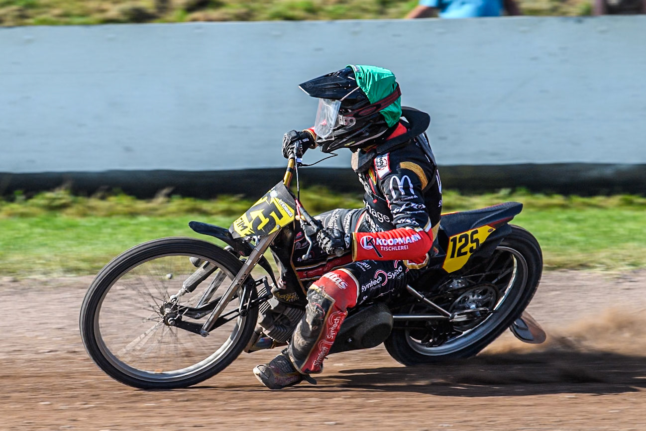 Lukas Fienhage (125) of Germany in action during the FIM Long Track World Championship Final 5 at the Speed Centre Roden, Roden, Netherlands on Sunday 22nd September 2024. (Photo: Ian Charles | MI News)