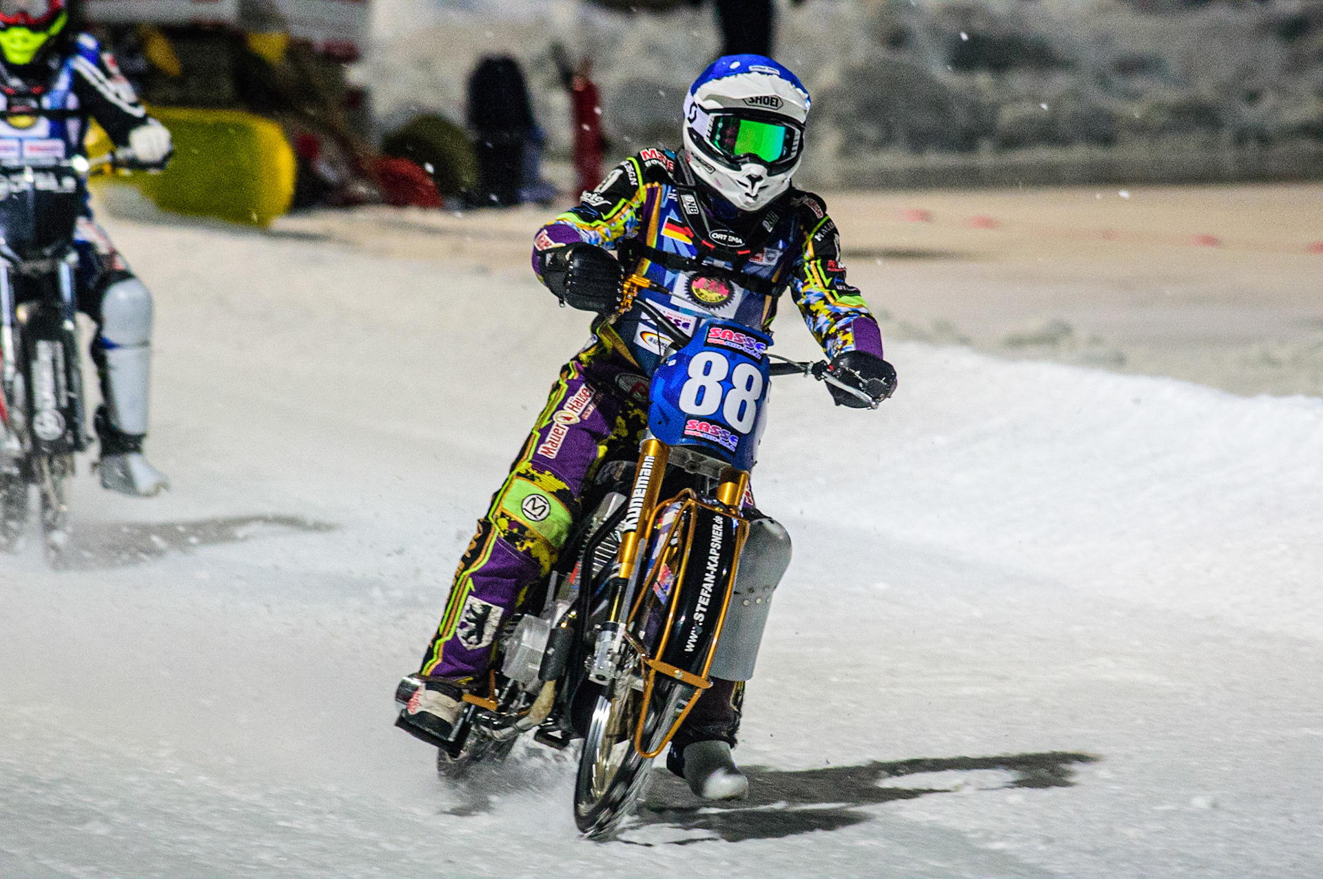 Max Neidermaier in action during the German Individual Ice Speedway Championship at Horst-Dohm-Eisstadion, Berlin on Friday 3rd March 2023. (Photo: Ian Charles | MI News)