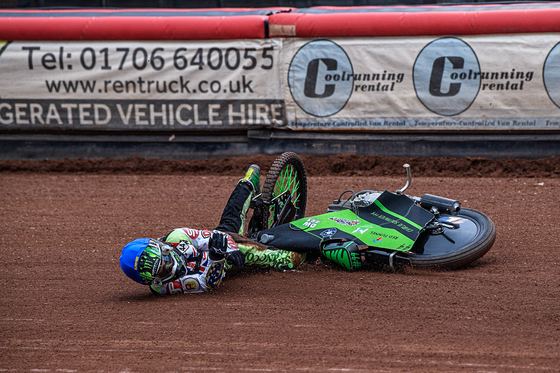 Charlie Southwick  falls during the British Youth Championships at the National Speedway Stadium, Manchester on Friday 12th May 2023. (Photo: Ian Charles | MI News)