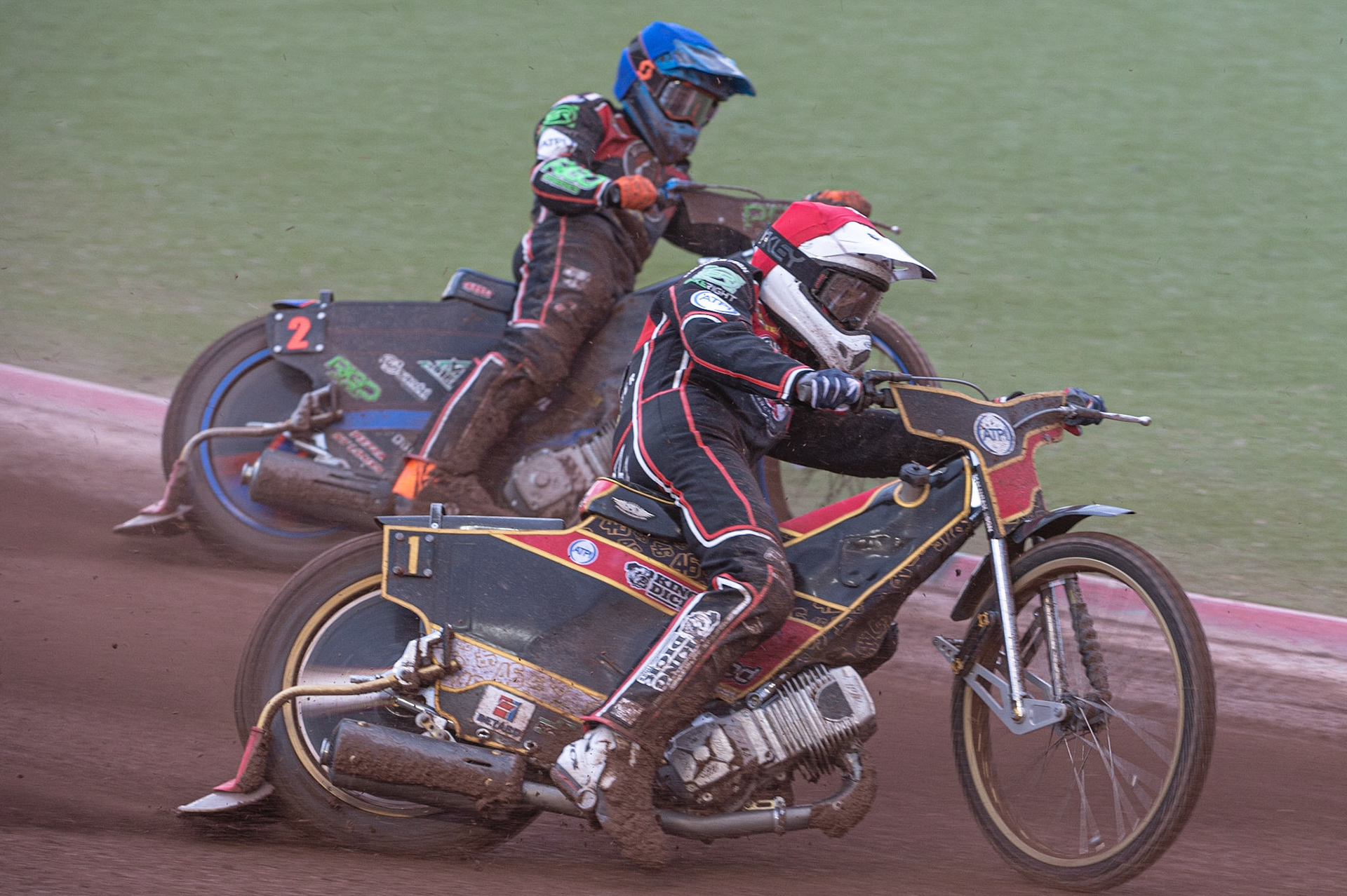 Photo: Ian Charles

Max Fricke  (Red) outside Dimitri Bergé  (Blue)

Belle Vue Aces v Ipswich Witches, British Speedway Premiership, Belle Vue National Speedway Stadium, Manchester, Monday 3  June  2019