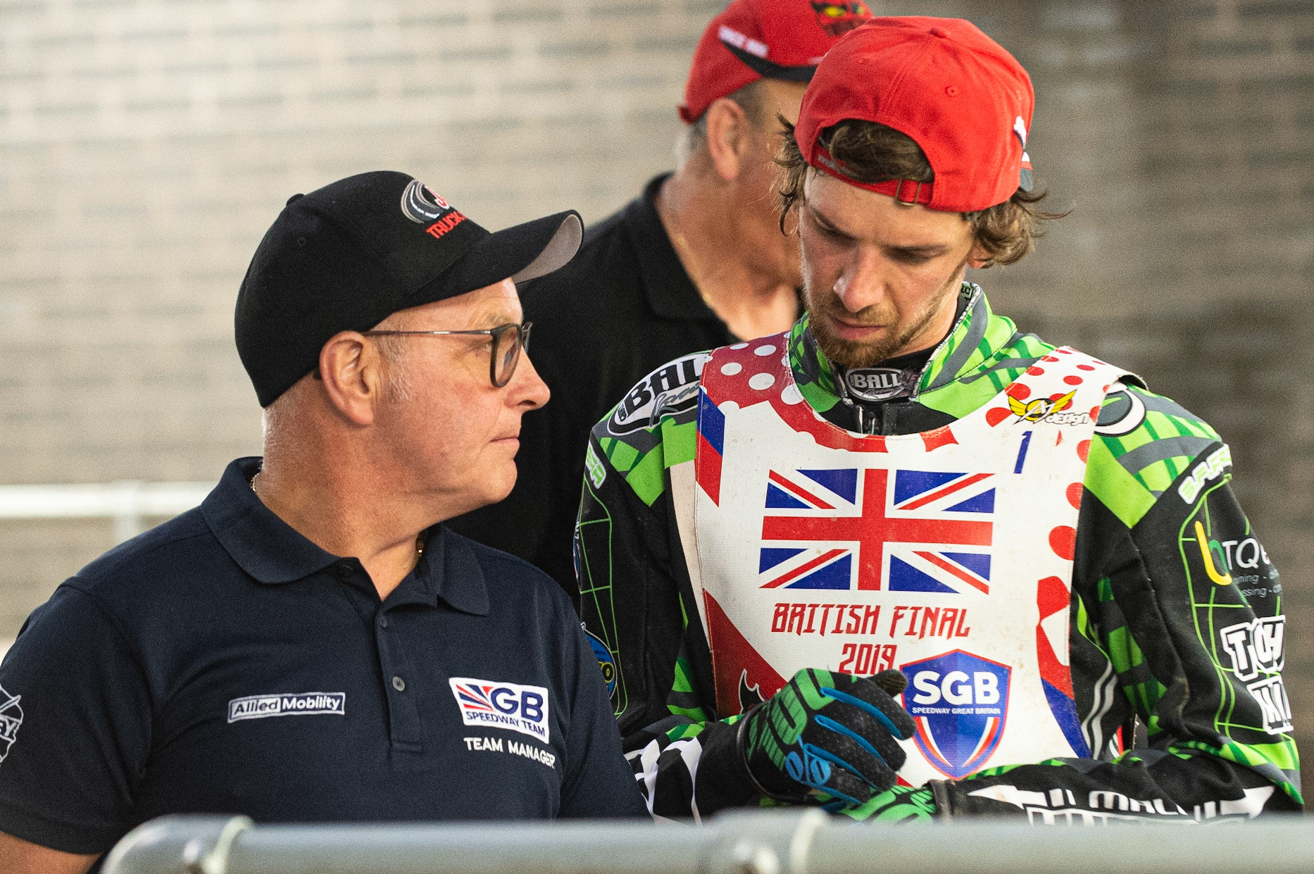 Photo: Ian Charles

\Team GB Manager Alun Rossiter (left) with Charles Wright

Sports Insure British Final,  Belle Vue National Speedway Stadium, Manchester Monday 29  July  2019
