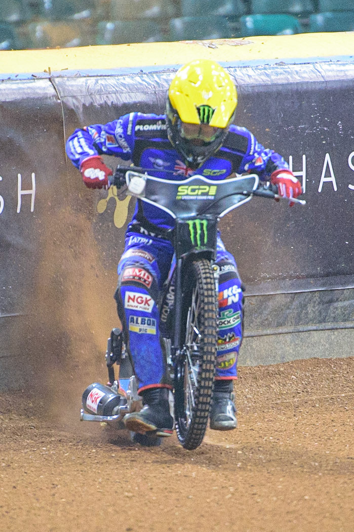 Dan Bewley (99) tries a practice start  during the FIM  Speedway Grand Prix of Great Britain at the Principality Stadium, Cardiff on Saturday 13th August 2022. (Credit: Ian Charles | MI News