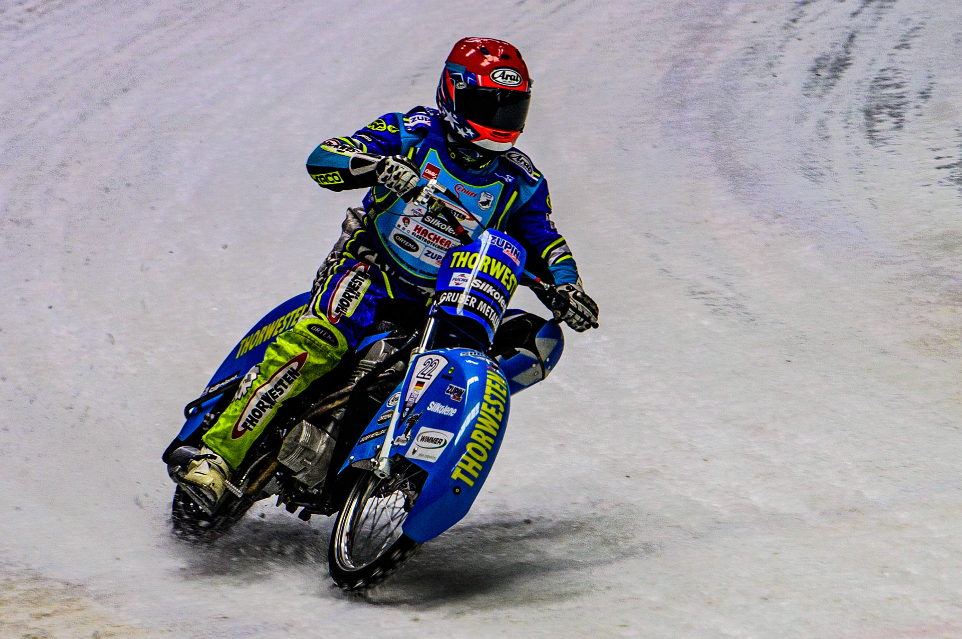 Günther Bauer rides around at the back of the finale race during the Race of Legends at the Max-Aicher-Arena, Inzell on Friday 17th March 2023. (Photo: Ian Charles | MI News)