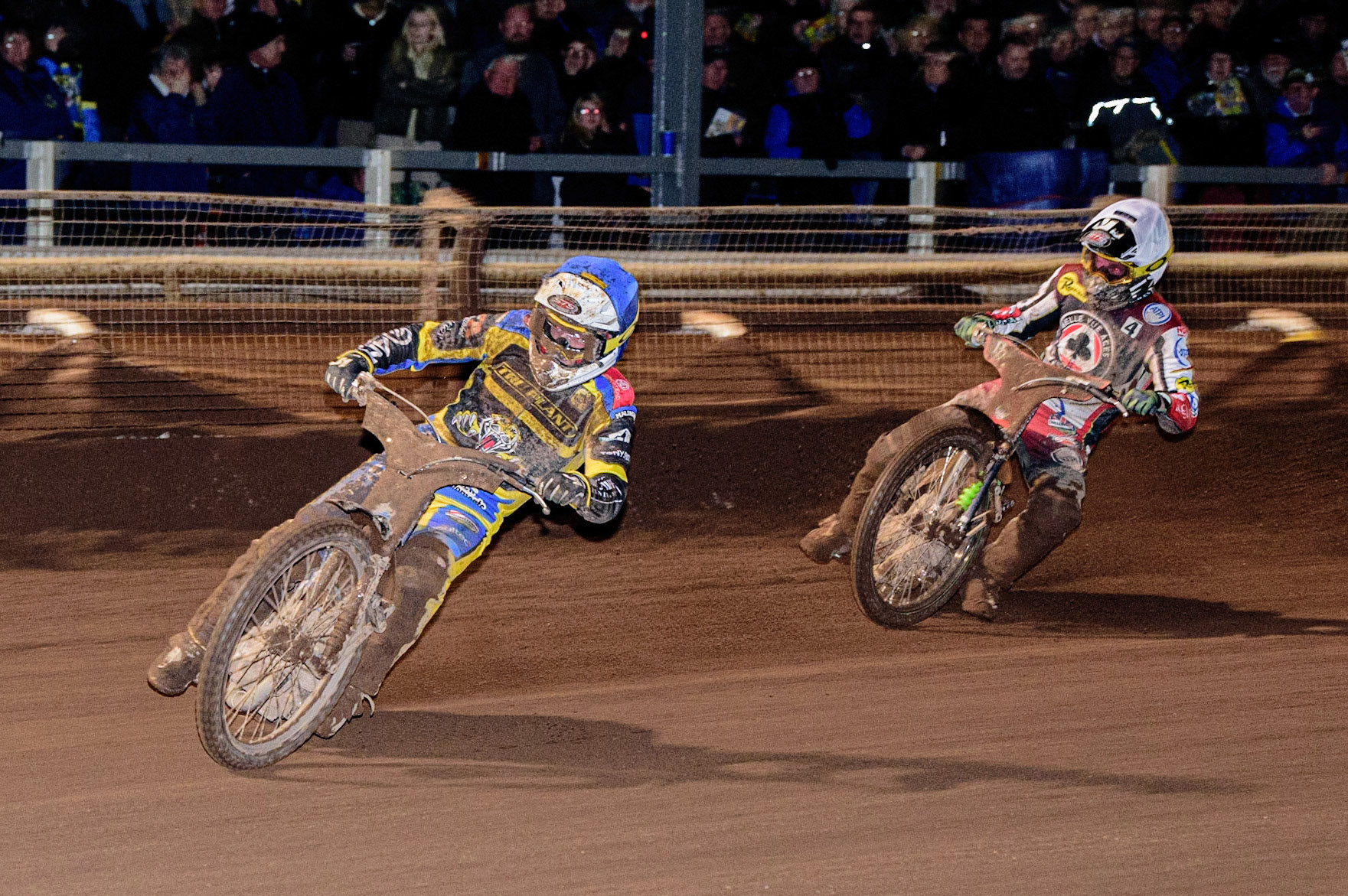 Lewis Kerr  (Blue) leads Charles Wright  (White) during the Sheffield Tigers vs Belle Vue Aces meeting in the SGP Premiership at Owlerton Stadium, Sheffield on Thursday 23rd March 2023. (Photo: Ian Charles | MI News)