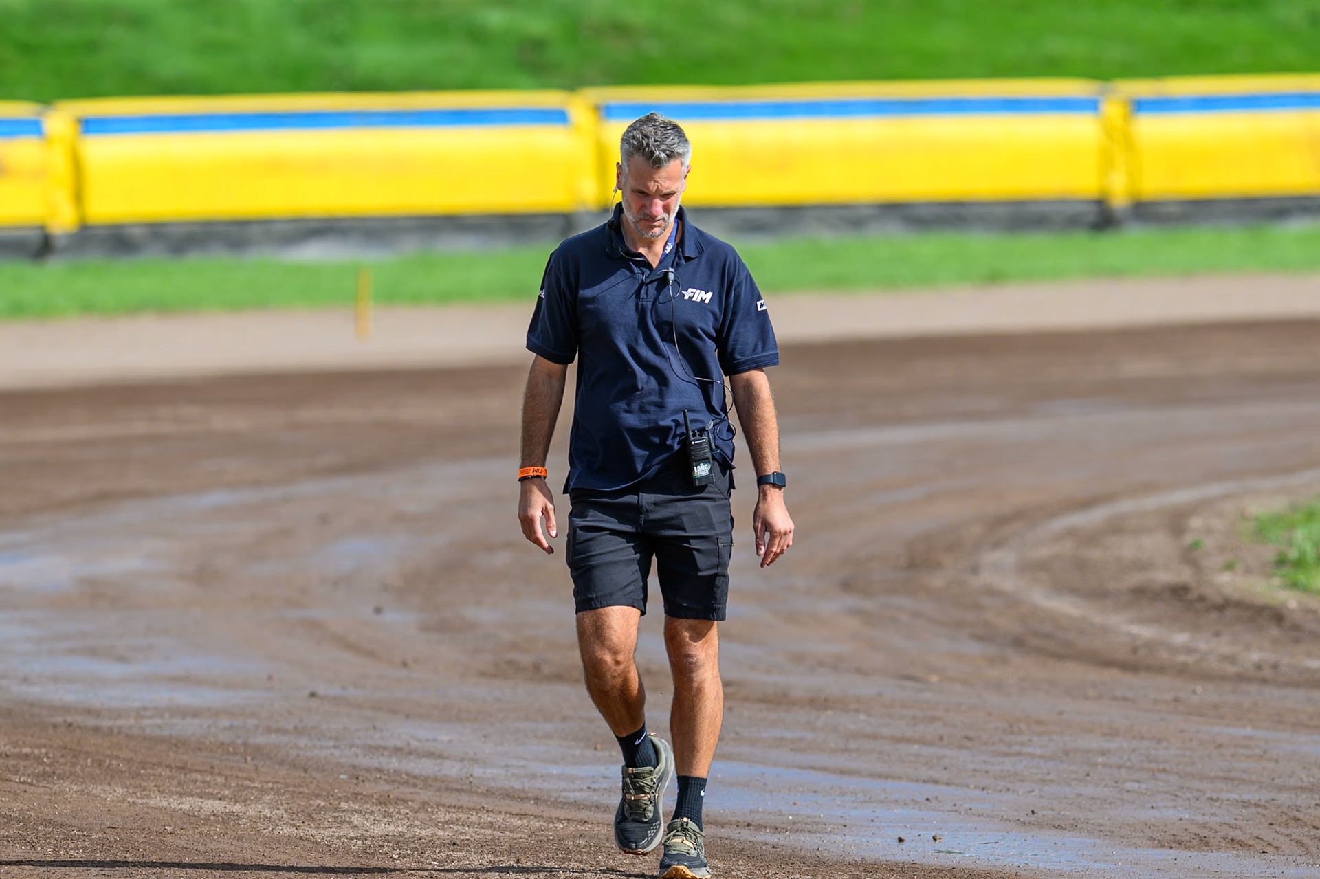Race Director Glenn Phillips makes a last inspection of the track during the FIM Long Track of Nations 2026 at the Speed Centre Roden in the Netherlands on Sunday 20th September 2026. (Photo: Ian Charles | MI News)