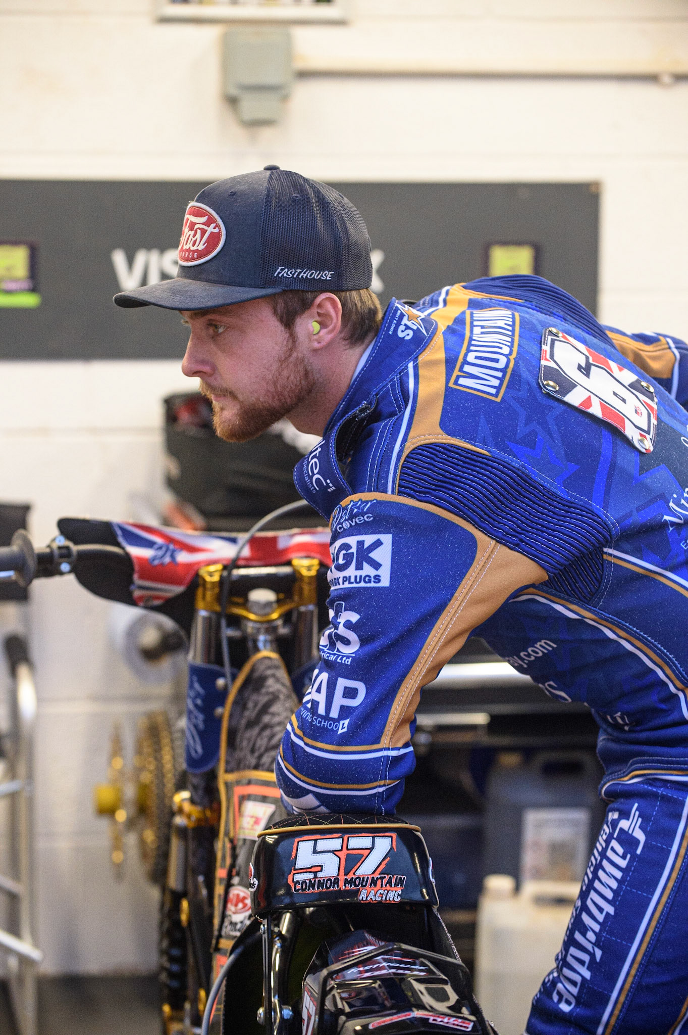 MANCHESTER, UK. SEPT 13TH  Connor Mountain  warms his bike during the SGB Premiership match between Belle Vue Aces and King's Lynn Stars at the National Speedway Stadium, Manchester on Monday 13th September 2021. (Credit: Ian Charles | MI News)