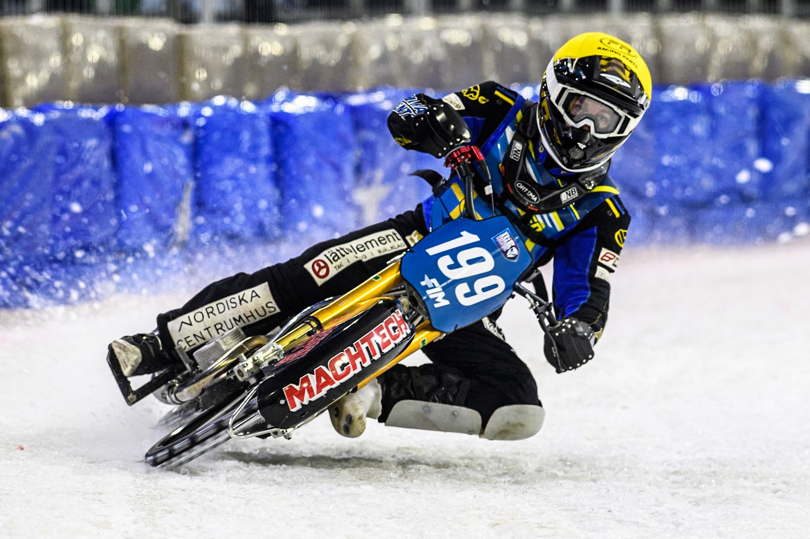 Sweden's Martin Haarahiltunen (199)  in action during the FIM Ice Speedway Gladiators World Championship Final 3 at Ice Rink Thialf, Heerenveen on Saturday 6th April 2024. (Photo: Ian Charles | MI News)