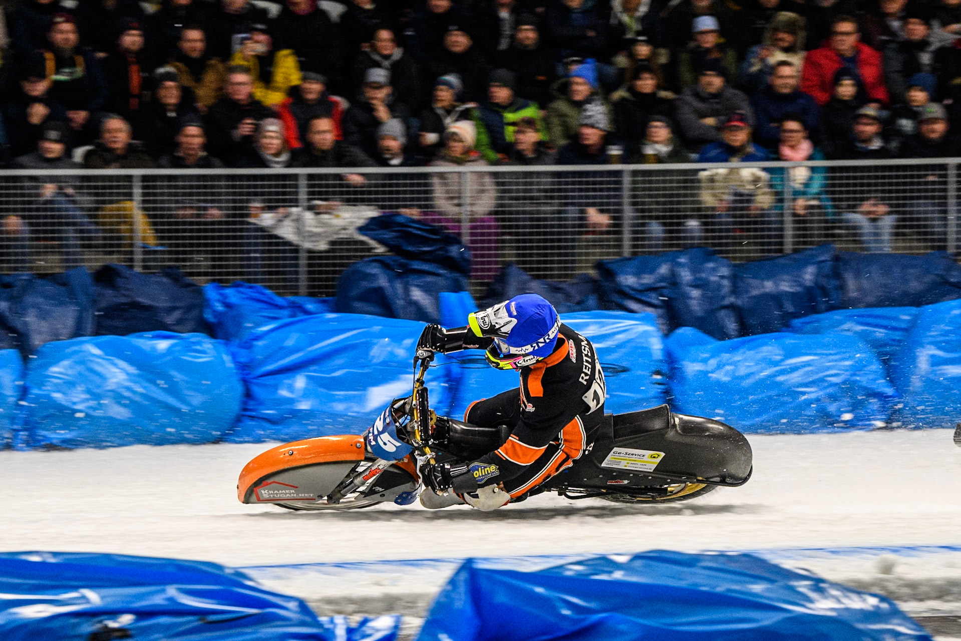 Sebastian Reitsma (125) of The Netherlands in action during the Ice Speedway Gladiators World Championship Final 2 at Max-Aicher-Arena, Inzell on Sunday 16th March 2025. (Photo: Ian Charles | MI News)