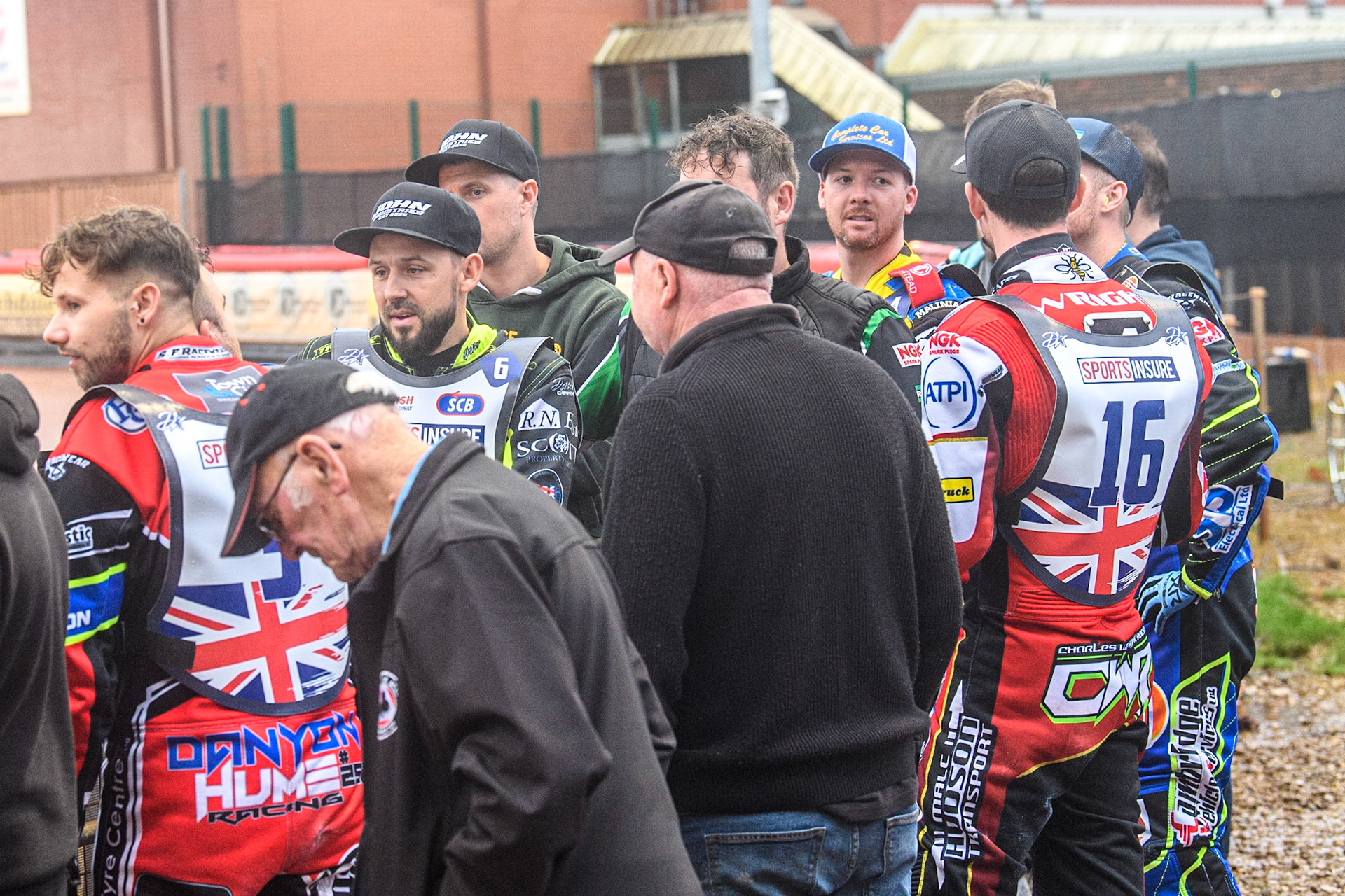 The riders watch the track work after the heavy rainduring the Sports Insure British Speedway Final at the National Speedway Stadium, Manchester on Monday 14th August 2023. (Photo: Ian Charles | MI News)