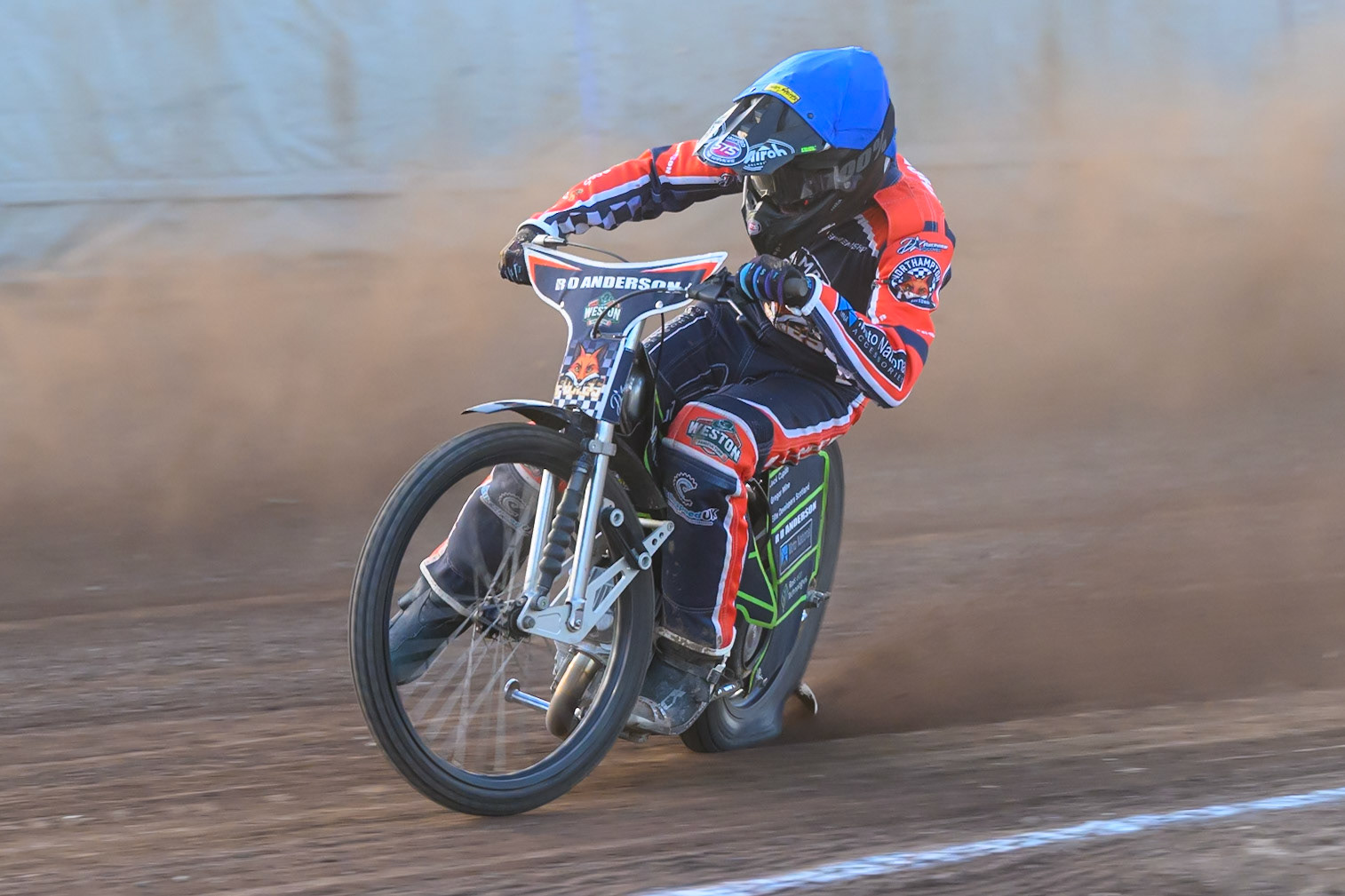 Kye Thomson of Northampton Foxes in action during the Rowe Motor Oil Premiership match between Northampton Foxes and Belle Vue Aces at Northampton International Shaleway, Northampton on Thursday 13th August 2026. (Photo: Ian Charles | MI News)