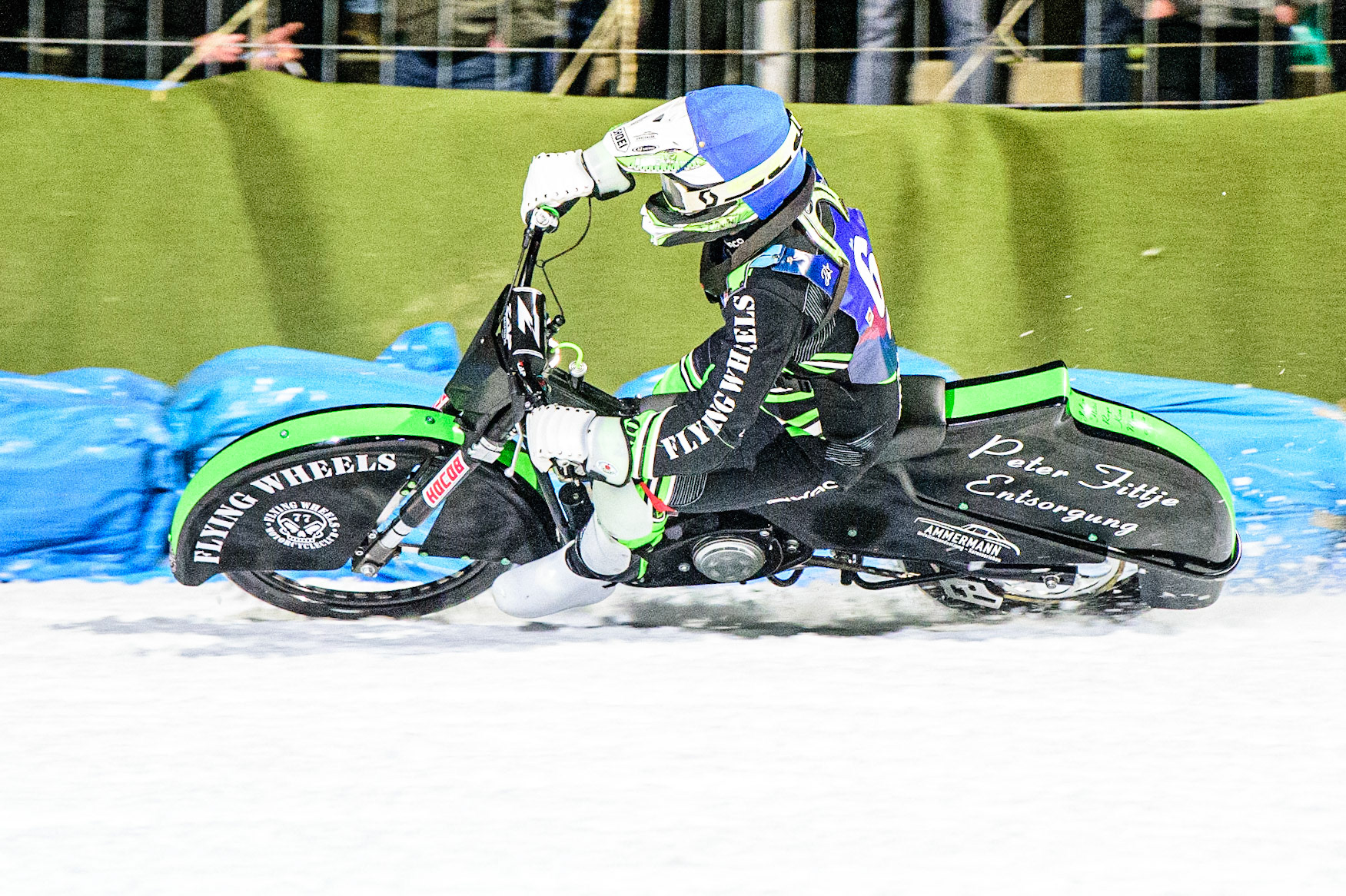 Finn Loheider in action during the German Individual Ice Speedway Championship at Horst-Dohm-Eisstadion, Berlin on Friday 3rd March 2023. (Photo: Ian Charles | MI News)