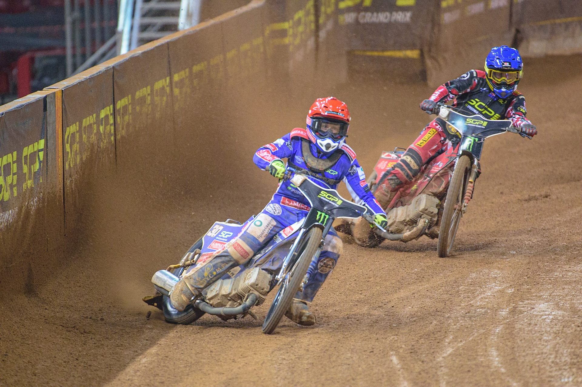Leon Madsen (30) (Red) leads Max Fricke (46) (Blue) during the FIM  Speedway Grand Prix of Great Britain at the Principality Stadium, Cardiff on Saturday 13th August 2022. (Credit: Ian Charles | MI News