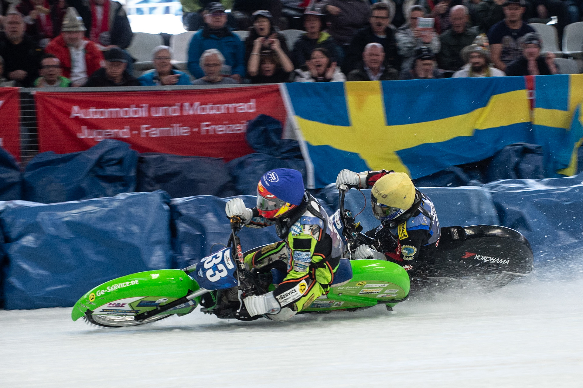 Photo: Ian Charles

Johann Weber (33) passes Stefan Svensson (58) on the inside

FIM Ice Speedway Gladiators World Championship, Event 4.2, Max-Aicher-Arena, Inzell, Germany, Sunday 17 March 2019
